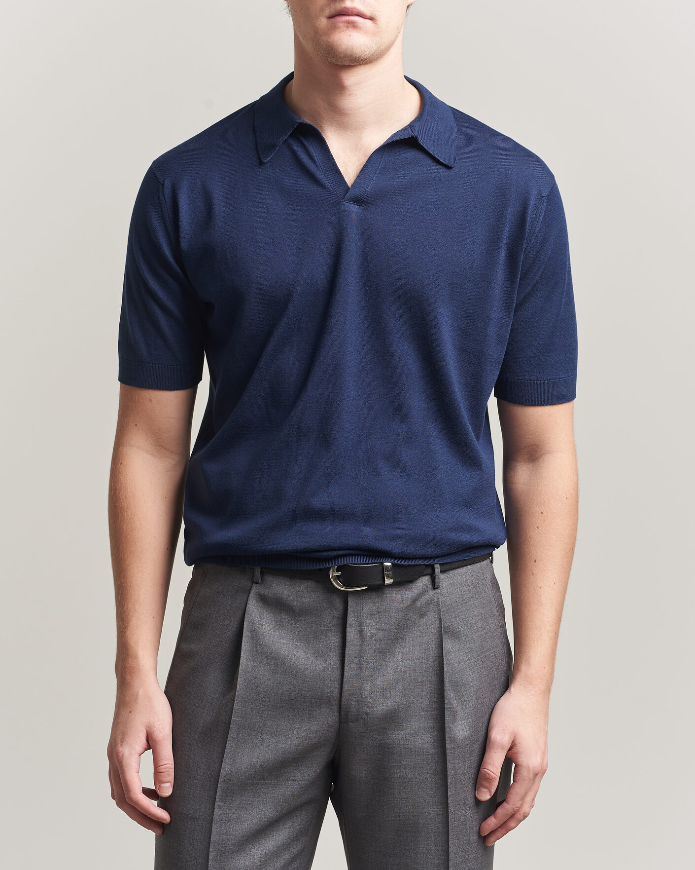 Hombres | Polos | John Smedley | Noah Open Collar Sea Island Polo French Navy