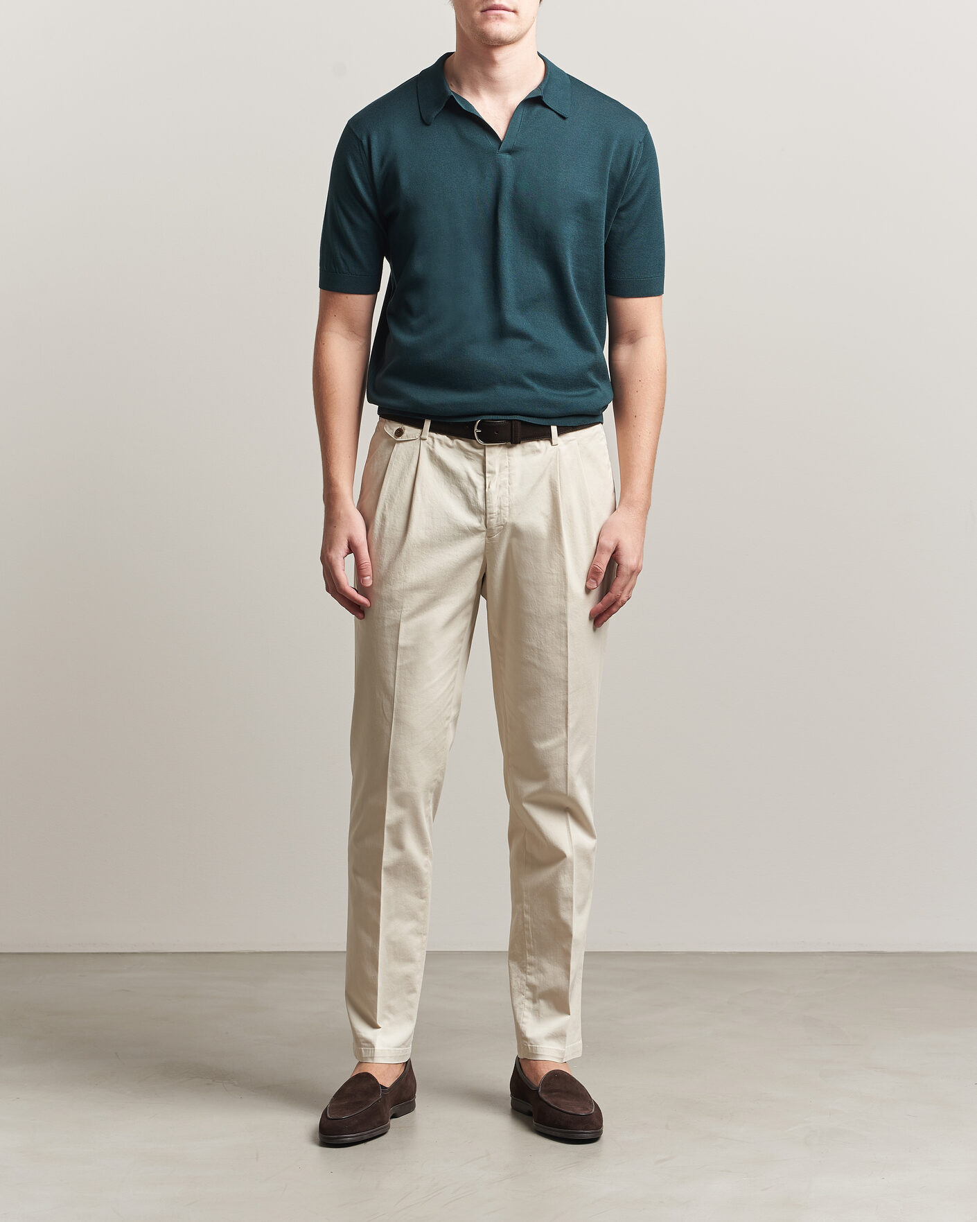 Hombres | Polos | John Smedley | Noah Open Collar Sea Island Polo Rainforest