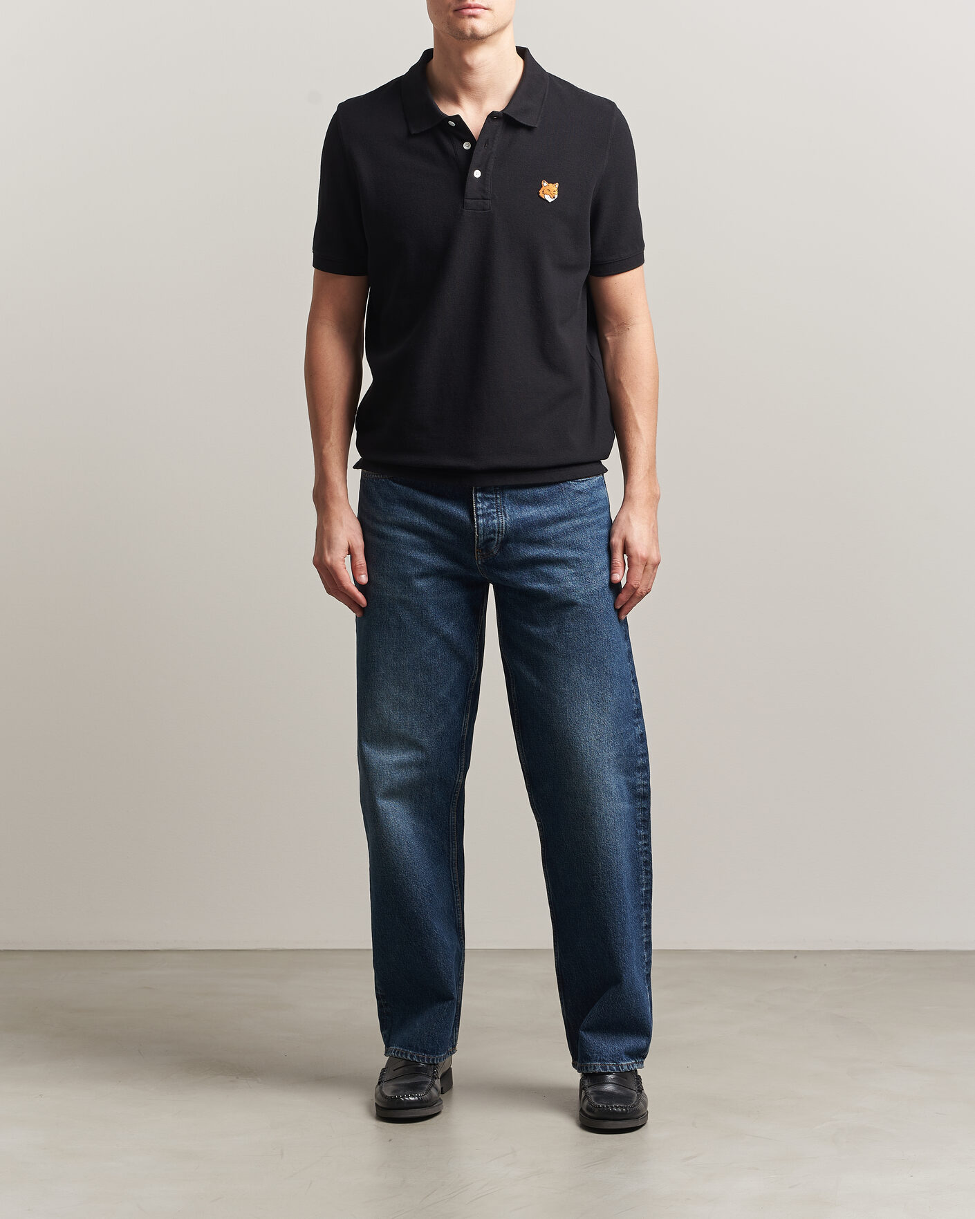 Hombres | Polos | Maison Kitsuné | Fox Head Polo Black