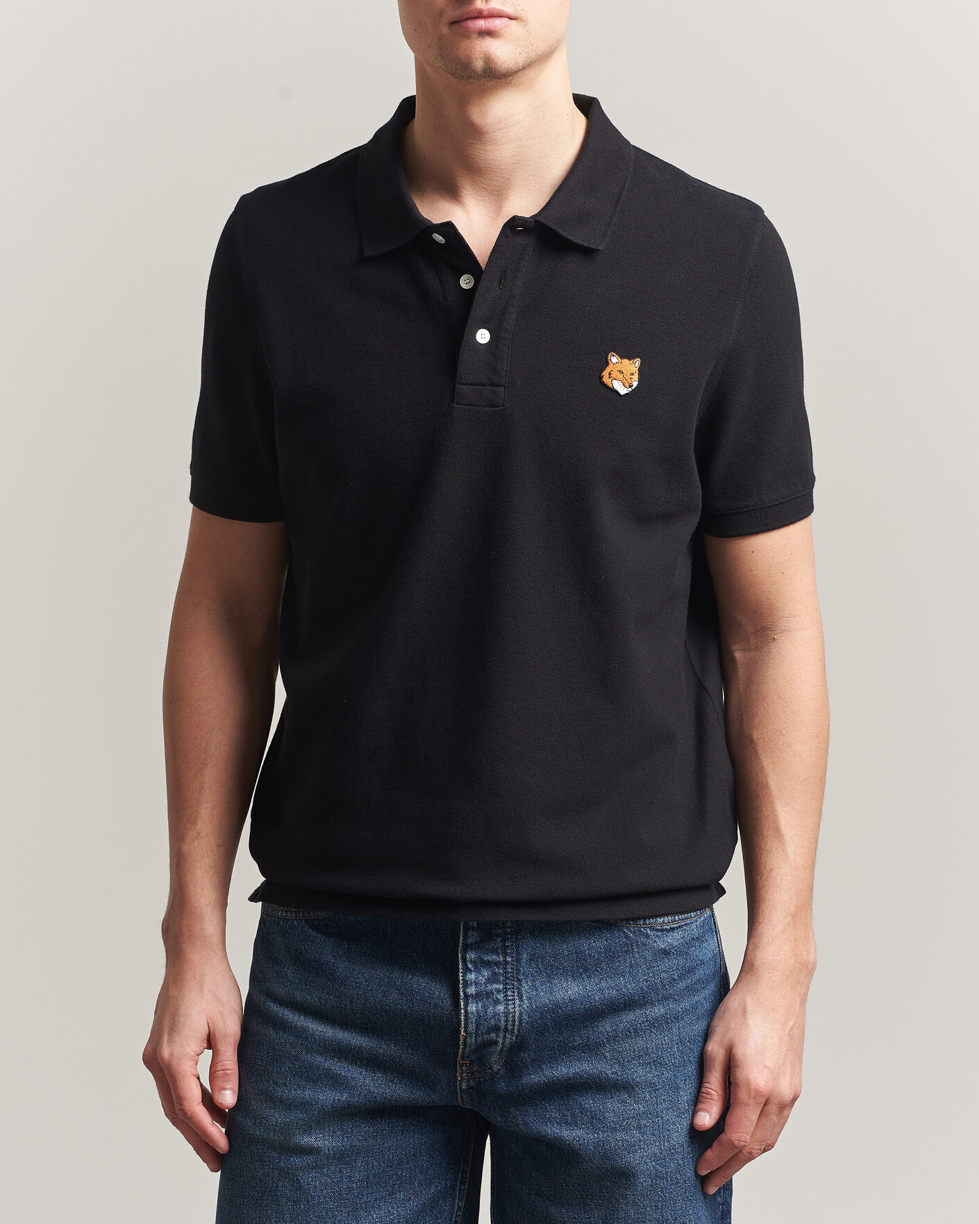 Hombres | Polos | Maison Kitsuné | Fox Head Polo Black