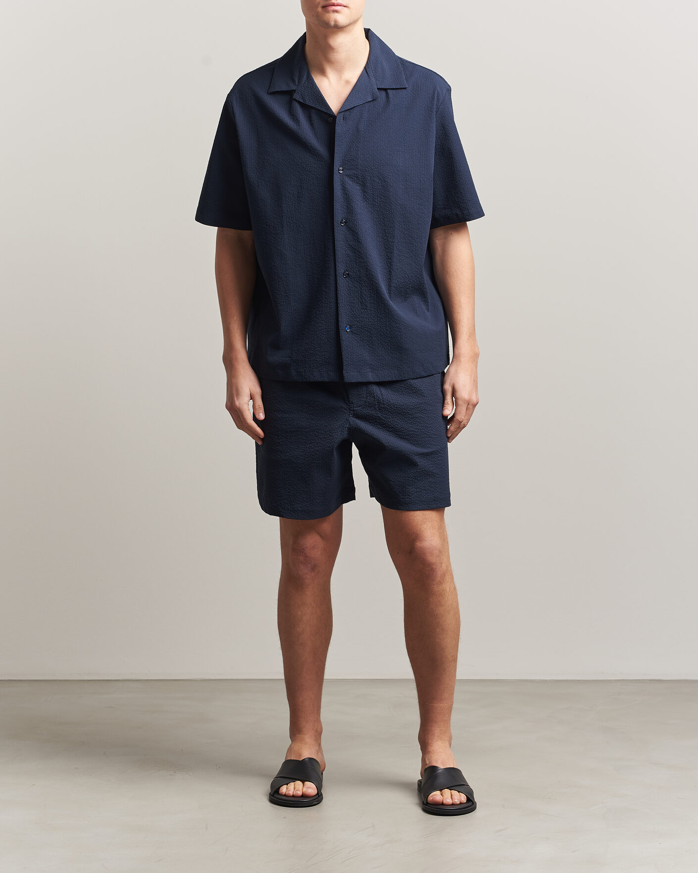 Hombres | Camisas | Maison Kitsuné | Seersucker Resort Shirt Navy
