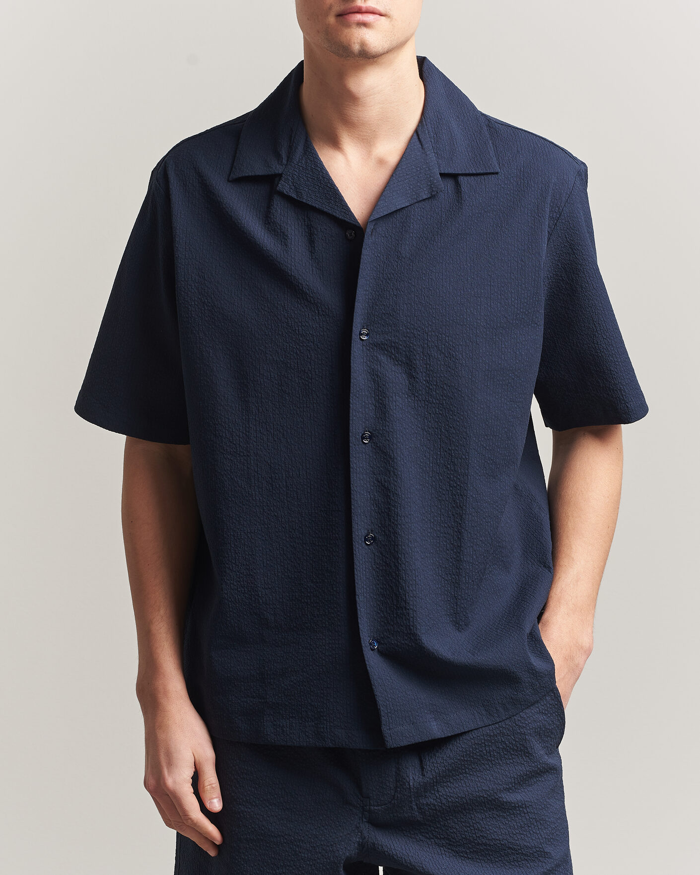 Hombres | Camisas | Maison Kitsuné | Seersucker Resort Shirt Navy