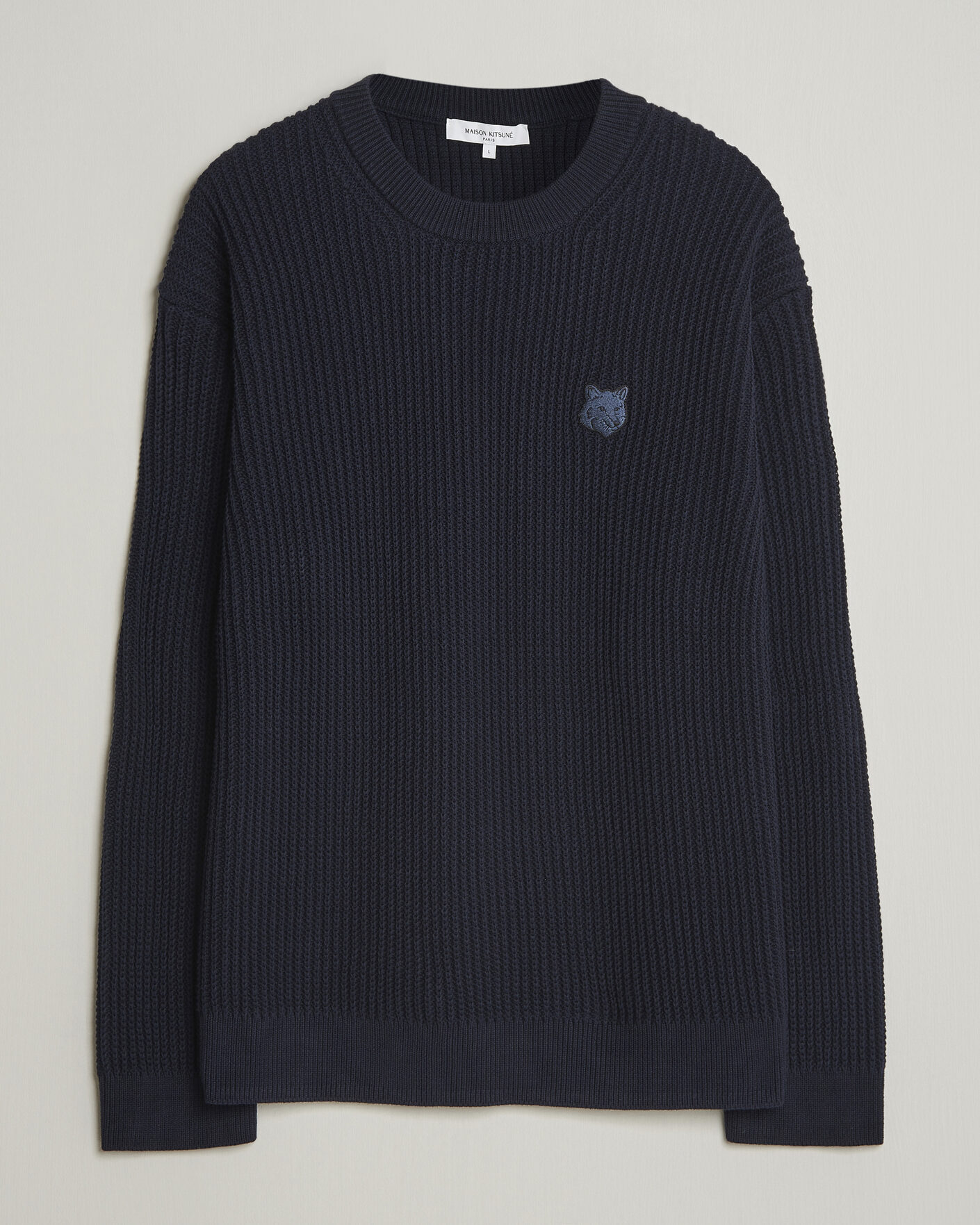 Hombres | Jerséis y prendas de punto | Maison Kitsuné | Tonal Fox Head Rib Knitted Sweater Navy