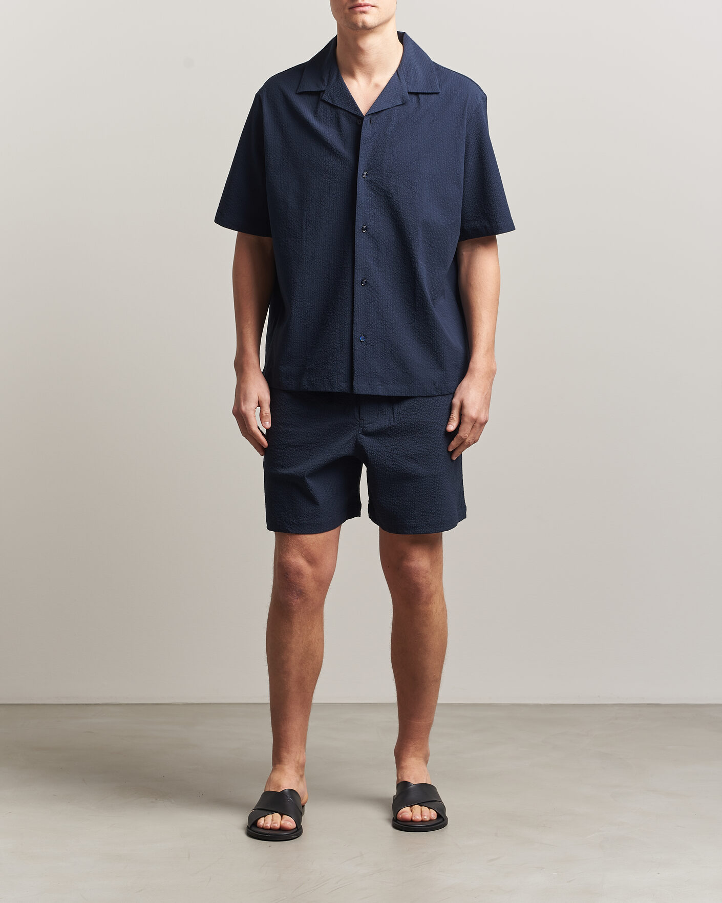 Hombres | Pantalones cortos | Maison Kitsuné | Seersucker Drawstring Shorts Navy