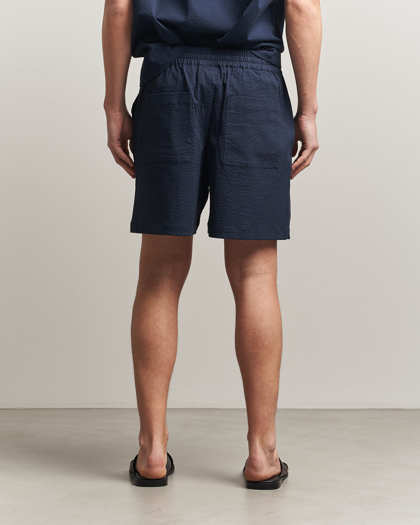 Hombres | Pantalones cortos | Maison Kitsuné | Seersucker Drawstring Shorts Navy