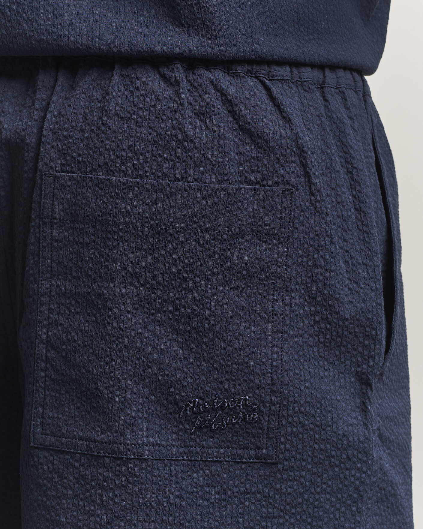 Hombres | Pantalones cortos | Maison Kitsuné | Seersucker Drawstring Shorts Navy