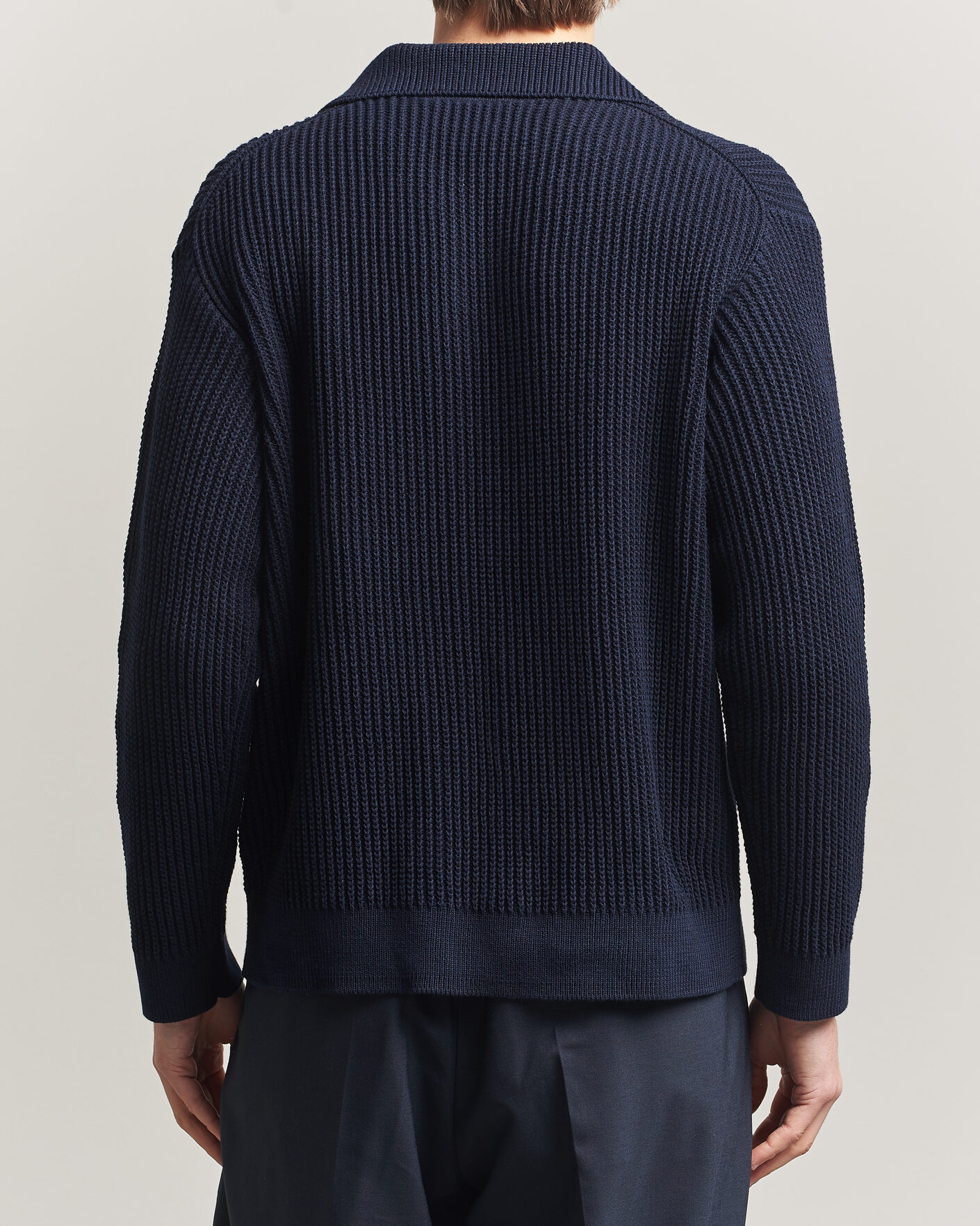 Hombres | Polos | Maison Kitsuné | Tonal Fox Head Rib Knitted Polo Navy