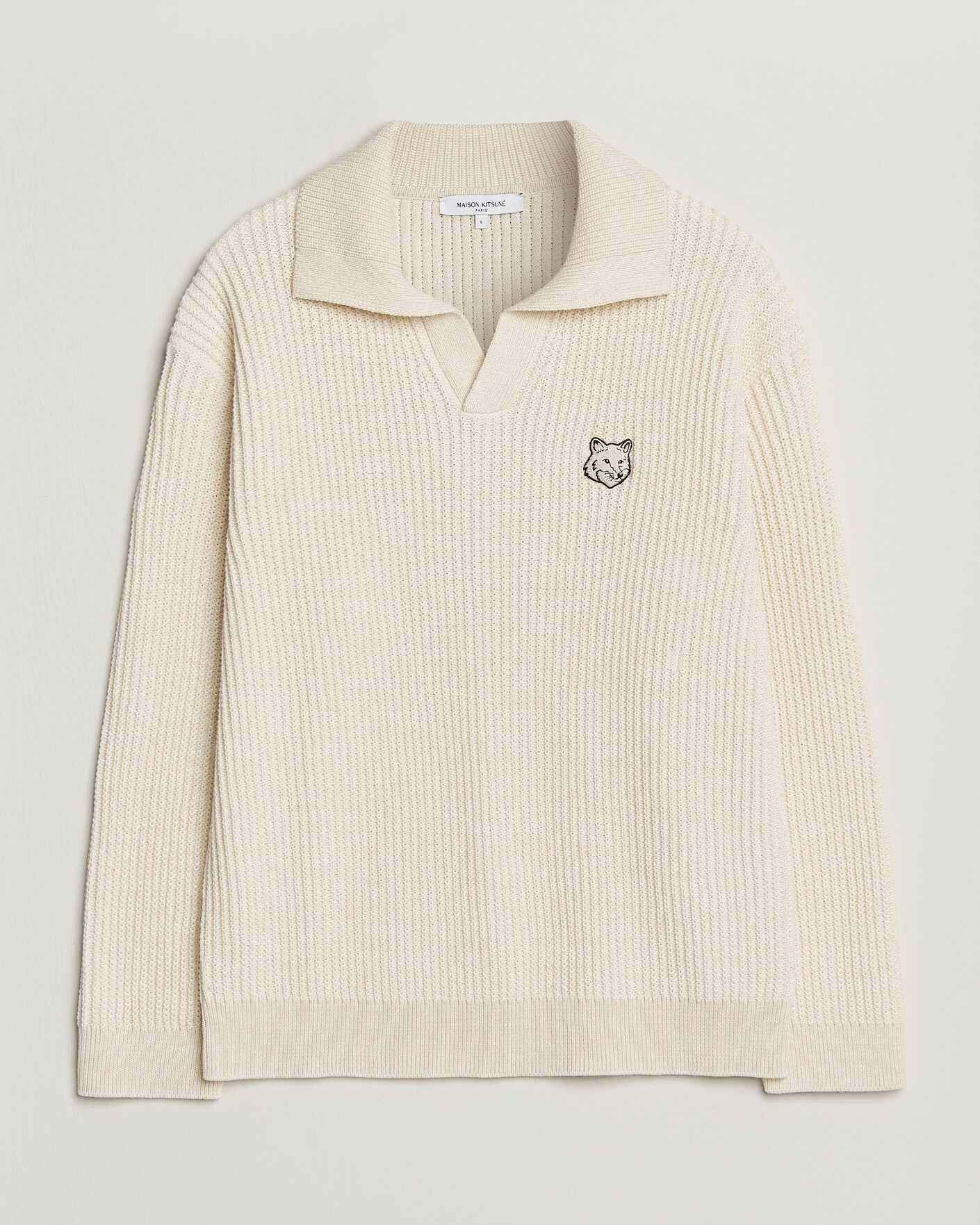 Hombres | Polos | Maison Kitsuné | Tonal Fox Head Rib Knitted Polo Sandshell