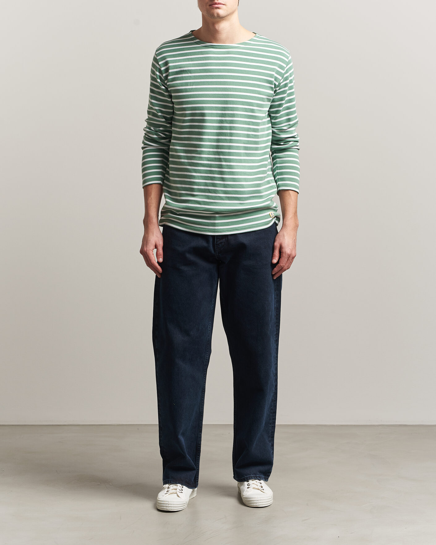 Hombres | Camisetas | Armor-lux | Houat Héritage Stripe Long Sleeve T-Shirt Ivy/Blanc