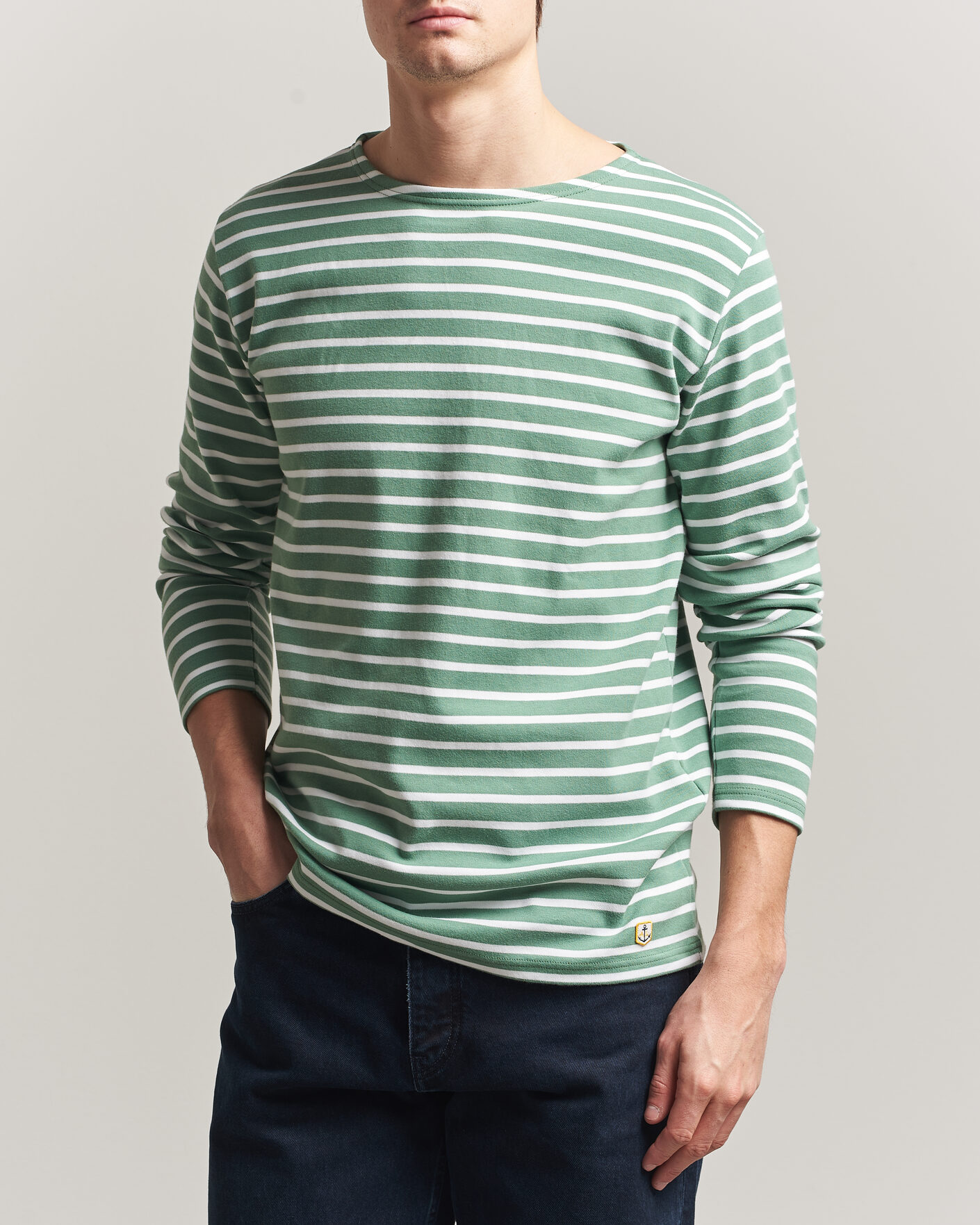 Hombres | Camisetas | Armor-lux | Houat Héritage Stripe Long Sleeve T-Shirt Ivy/Blanc