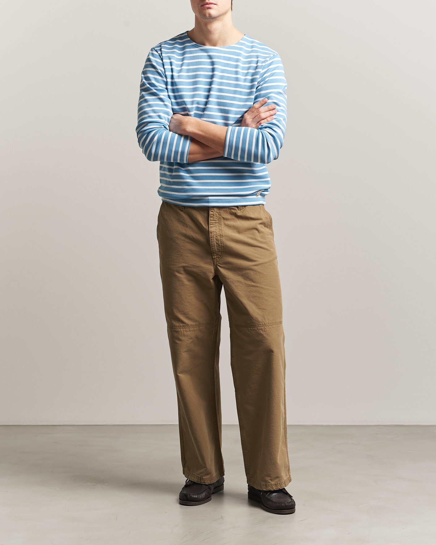Hombres | Camisetas | Armor-lux | Houat Héritage Stripe Long Sleeve T-Shirt Waterfall/Blanc