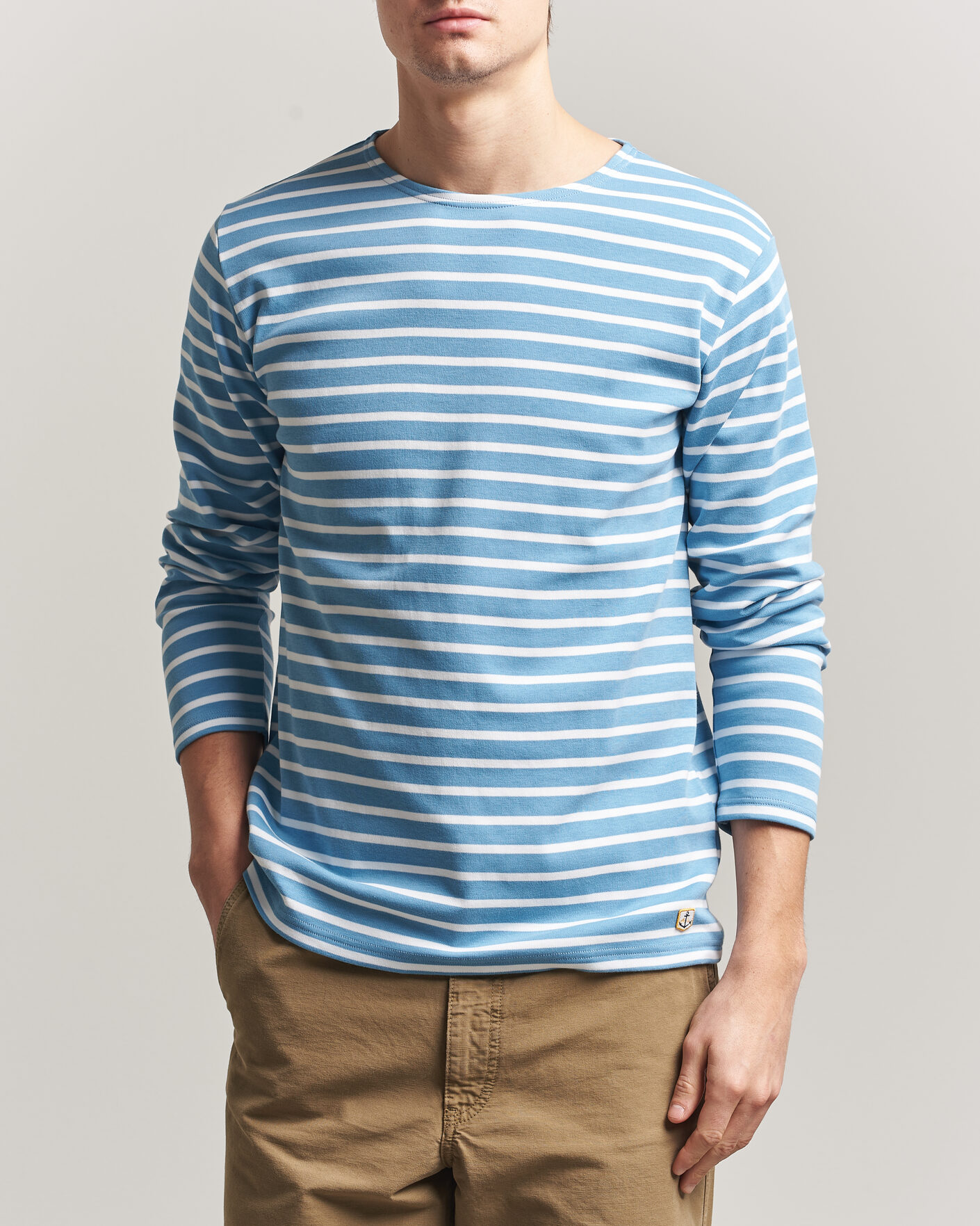 Hombres | Camisetas | Armor-lux | Houat Héritage Stripe Long Sleeve T-Shirt Waterfall/Blanc