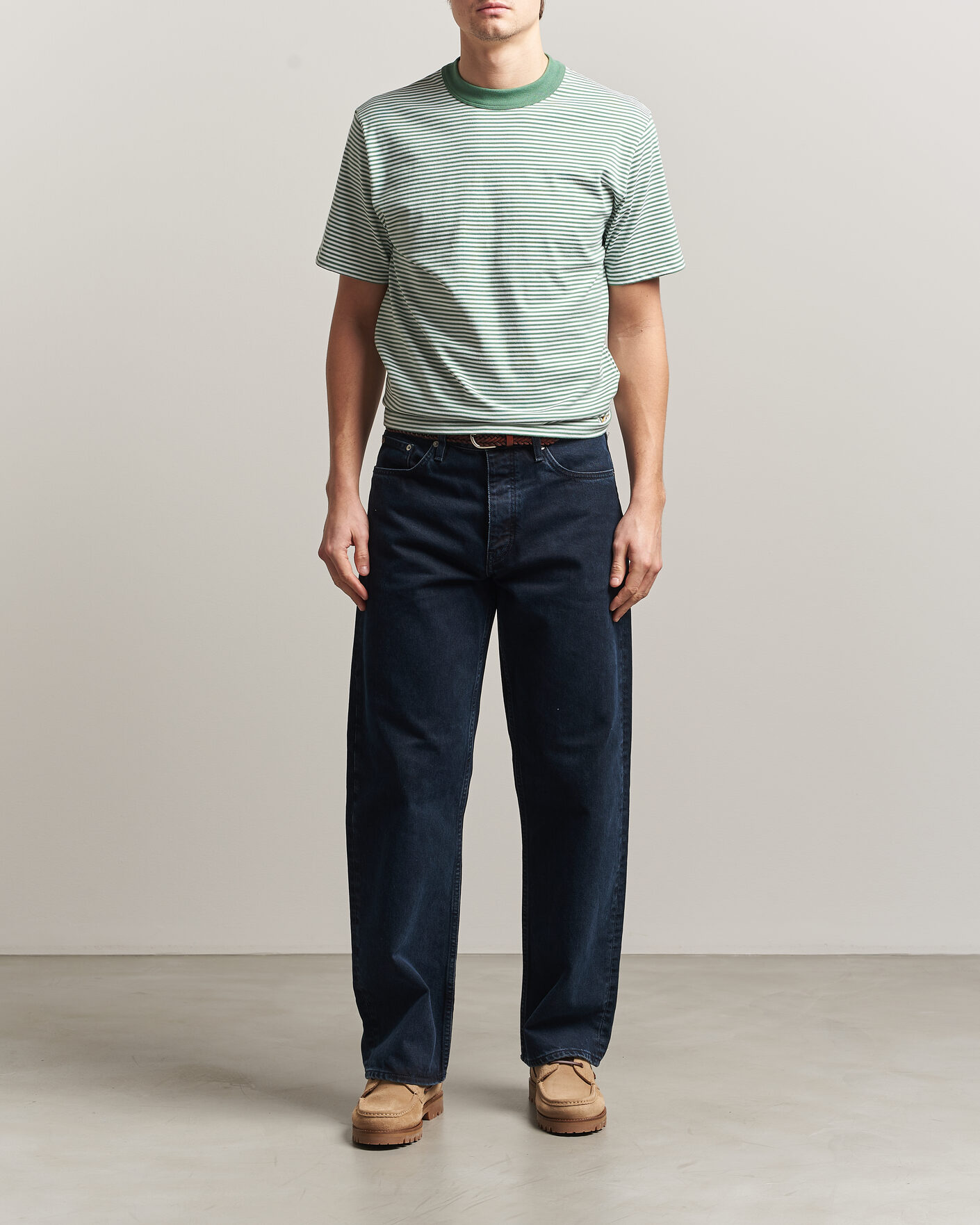 Hombres | Camisetas | Armor-lux | Callac Héritage Stripe T-Shirt Ivy/Blanc