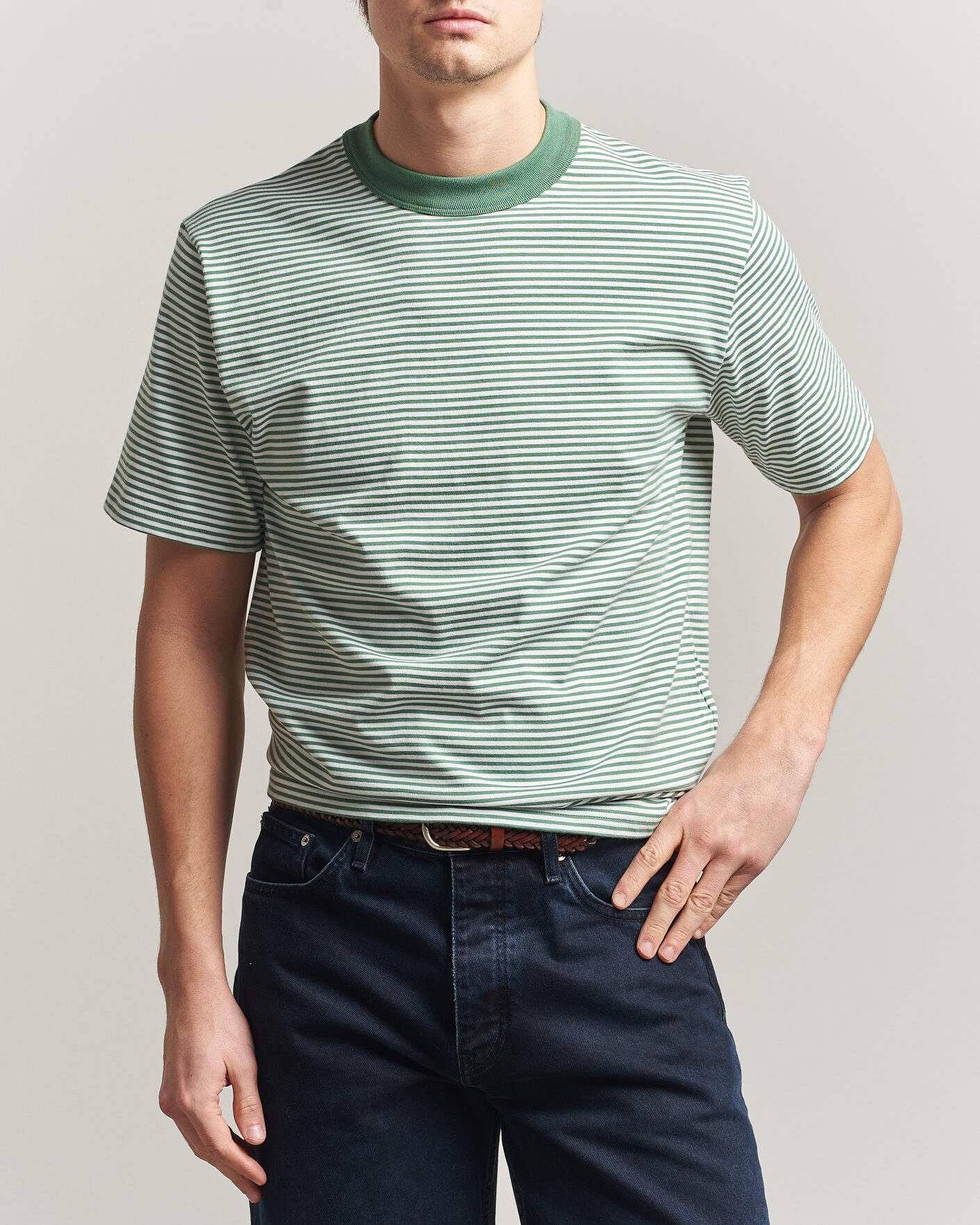 Hombres | Camisetas | Armor-lux | Callac Héritage Stripe T-Shirt Ivy/Blanc