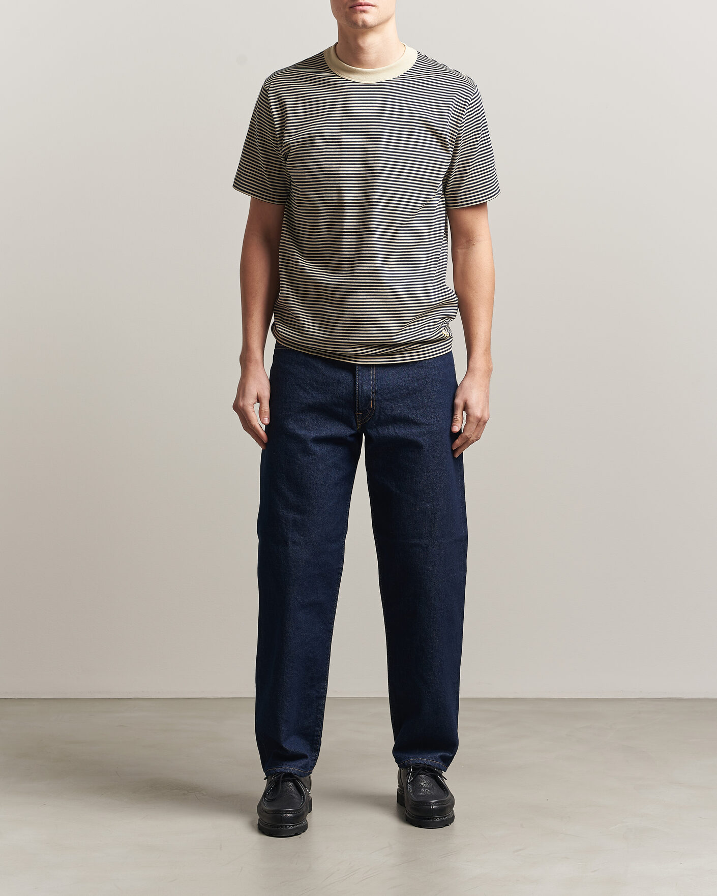 Hombres | Camisetas | Armor-lux | Callac Héritage Stripe T-Shirt Gravel/Marine Deep