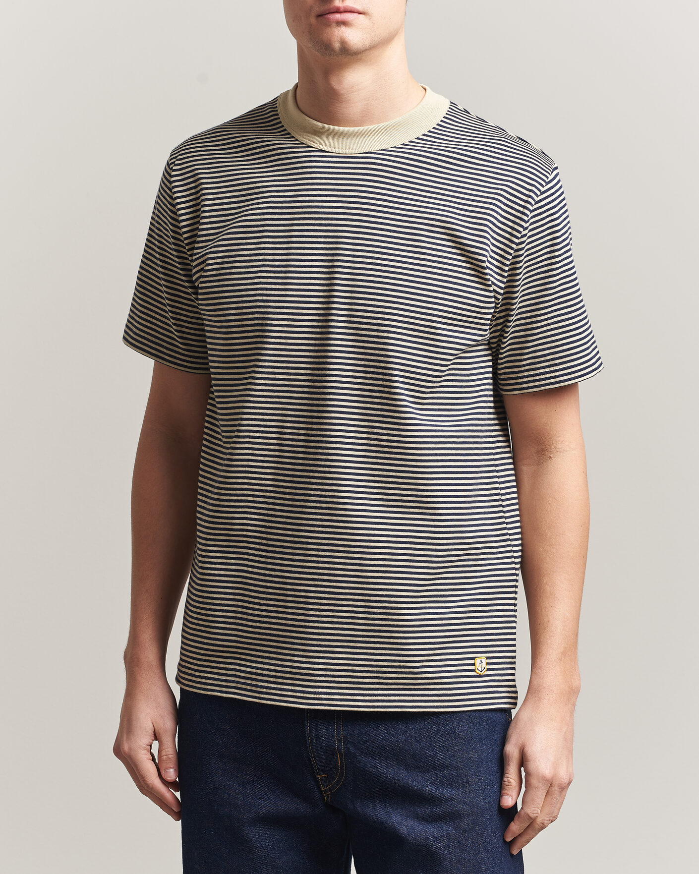 Hombres | Camisetas | Armor-lux | Callac Héritage Stripe T-Shirt Gravel/Marine Deep