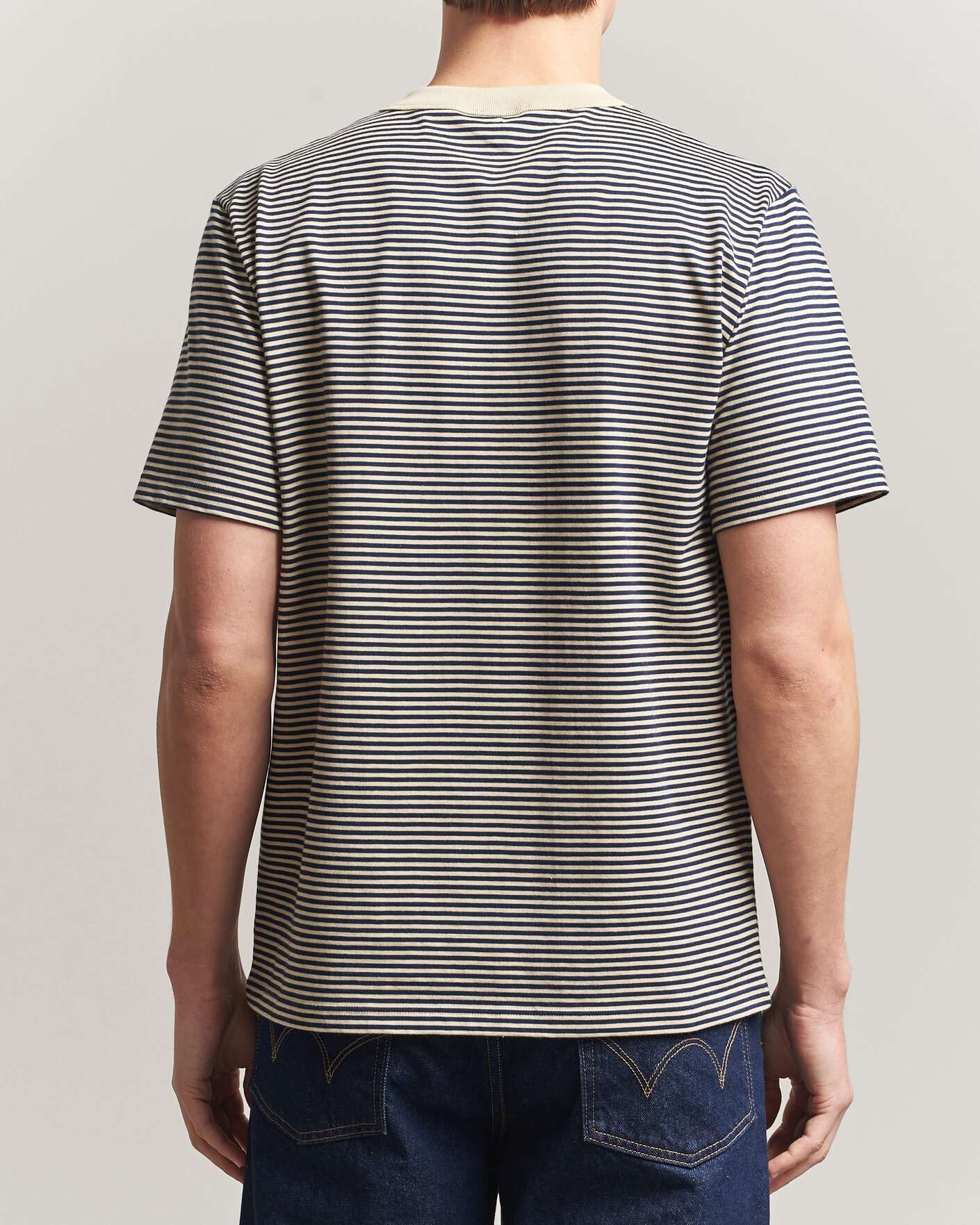 Hombres | Camisetas | Armor-lux | Callac Héritage Stripe T-Shirt Gravel/Marine Deep