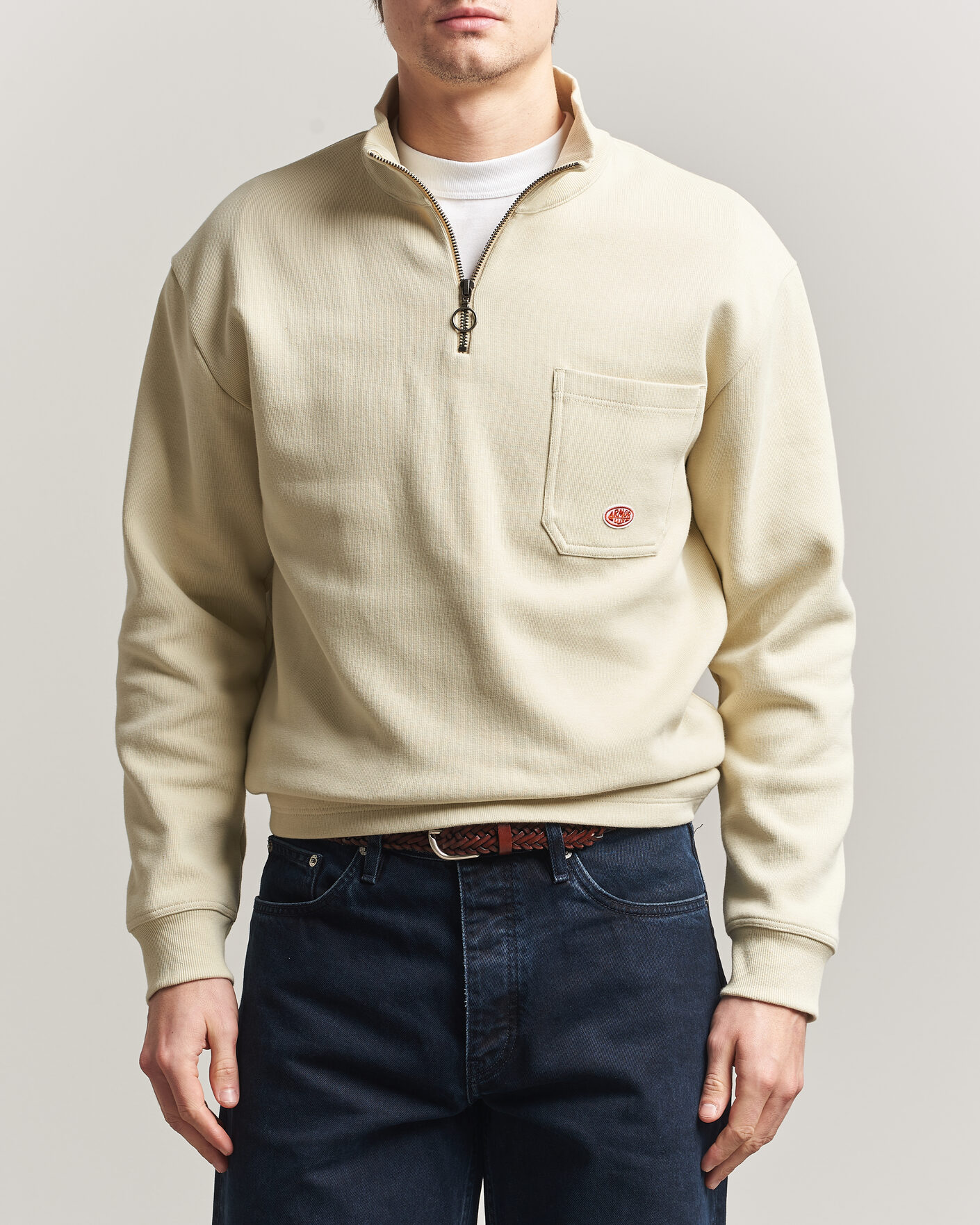Hombres | Jerséis y prendas de punto | Armor-lux | Camionneur Cotton Half Zip Sweater Gravel