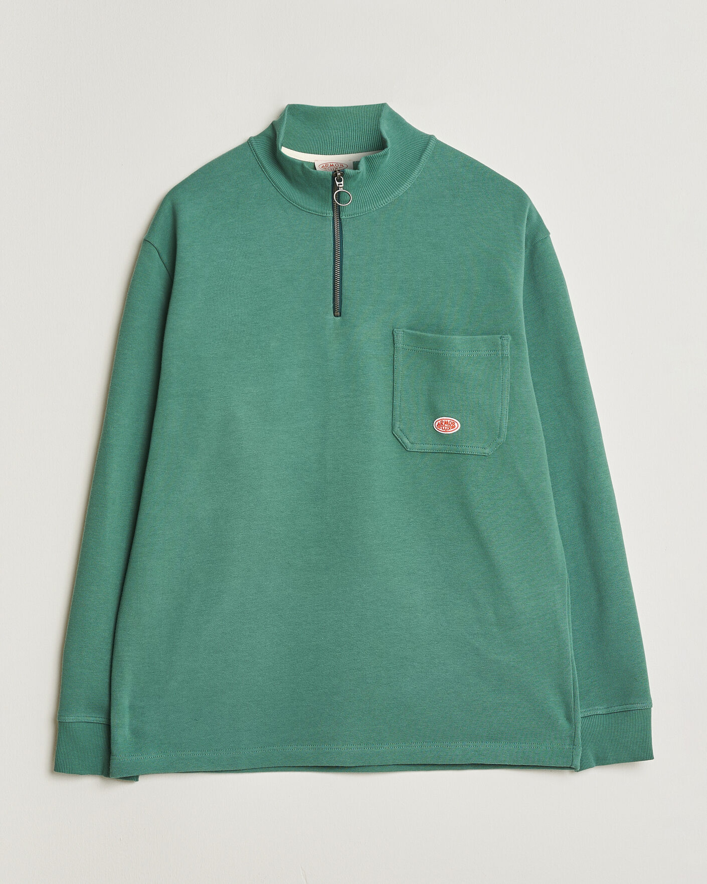 Hombres | Jerséis y prendas de punto | Armor-lux | Camionneur Cotton Half Zip Sweater Dark Ivy