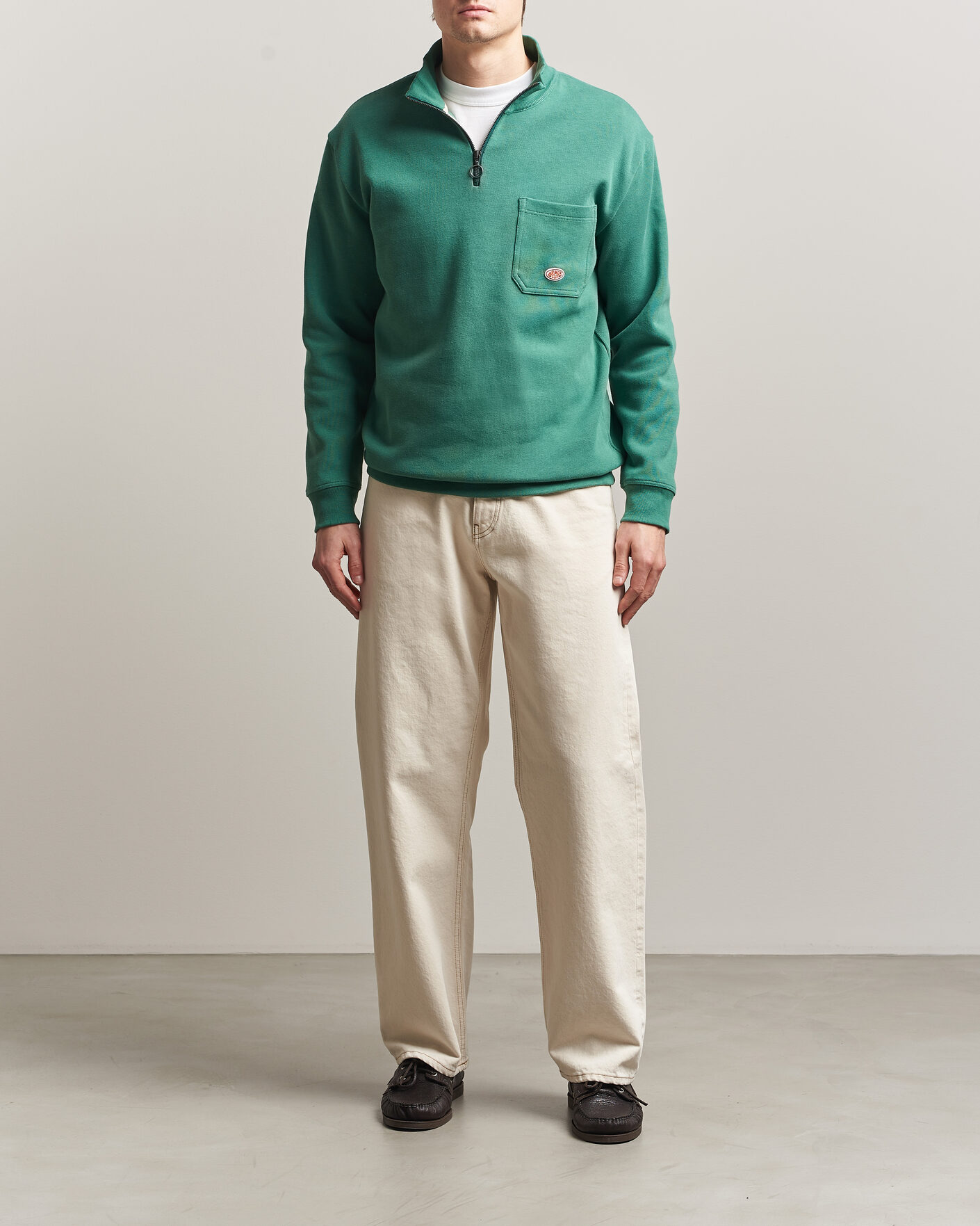 Hombres | Jerséis y prendas de punto | Armor-lux | Camionneur Cotton Half Zip Sweater Dark Ivy