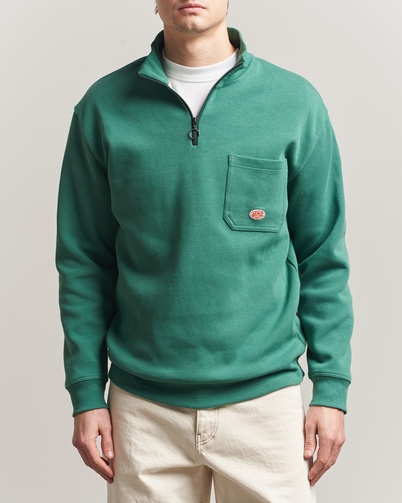 Hombres | Jerséis y prendas de punto | Armor-lux | Camionneur Cotton Half Zip Sweater Dark Ivy