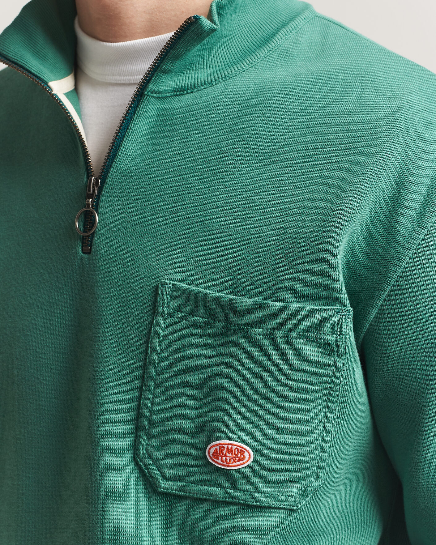 Hombres | Jerséis y prendas de punto | Armor-lux | Camionneur Cotton Half Zip Sweater Dark Ivy