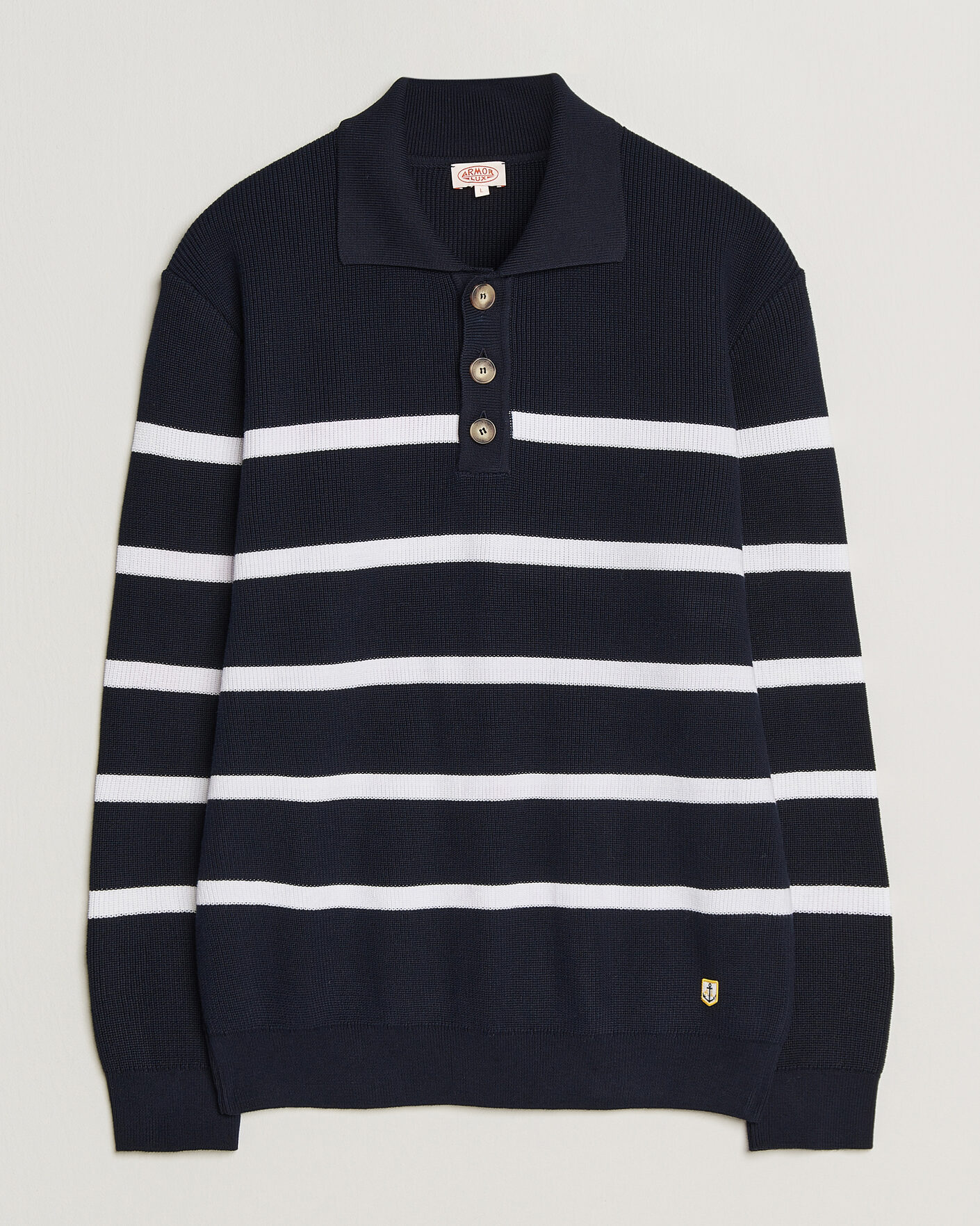 Hombres | Jerséis y prendas de punto | Armor-lux | Heritage Knitted Polo Marine/Blanc