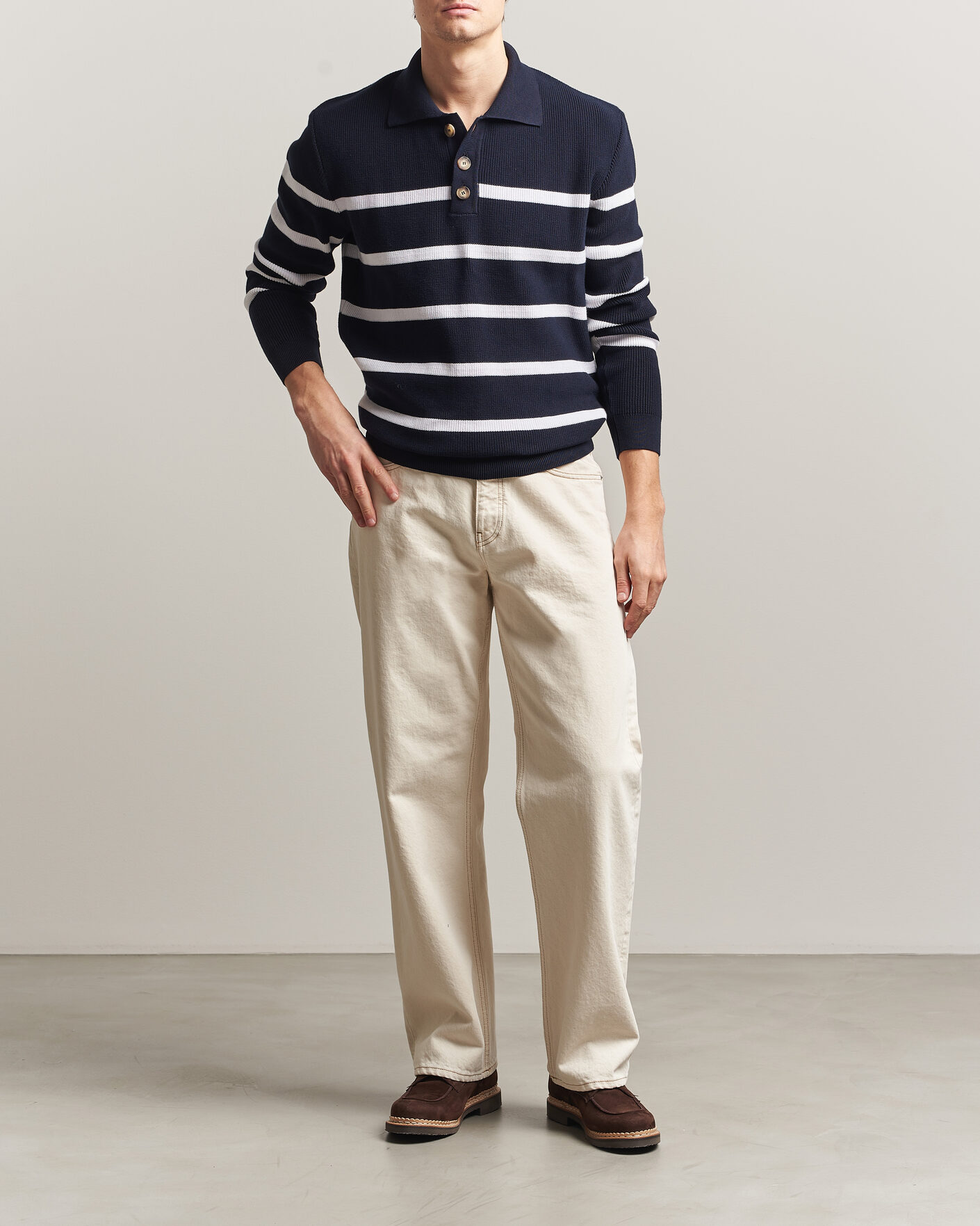 Hombres | Jerséis y prendas de punto | Armor-lux | Heritage Knitted Polo Marine/Blanc