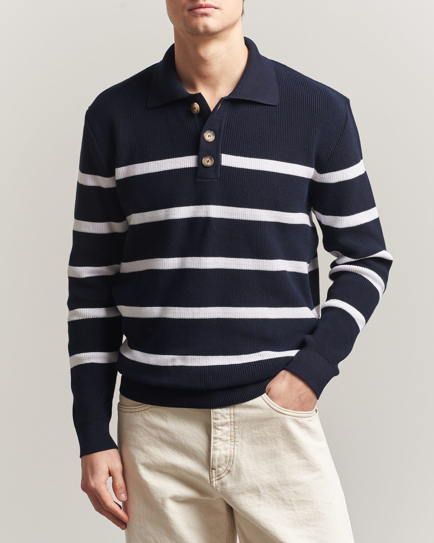 Hombres | Jerséis y prendas de punto | Armor-lux | Heritage Knitted Polo Marine/Blanc