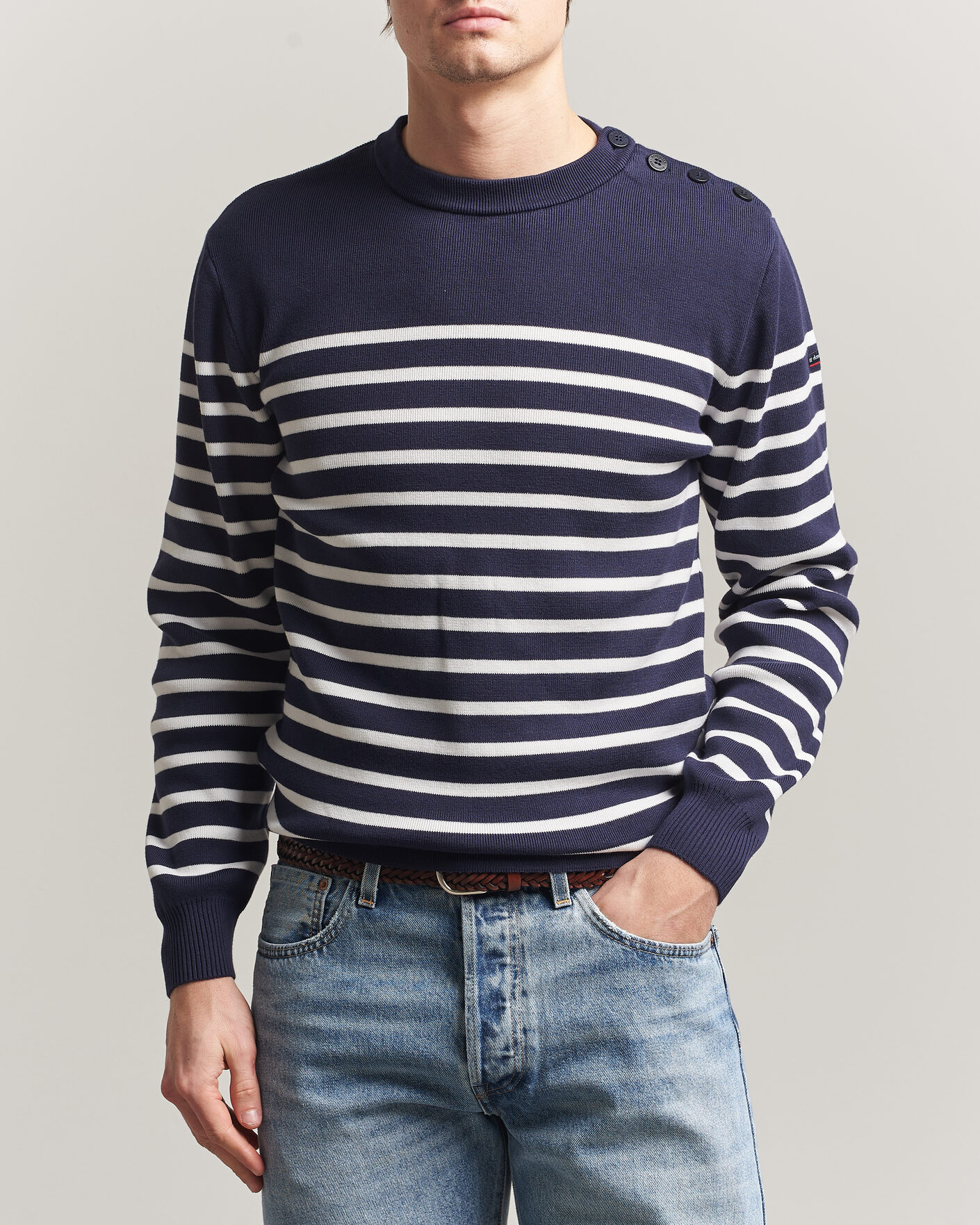 Hombres | Jerséis y prendas de punto | Armor-lux | Groix Striped Sweater Navy/Nature