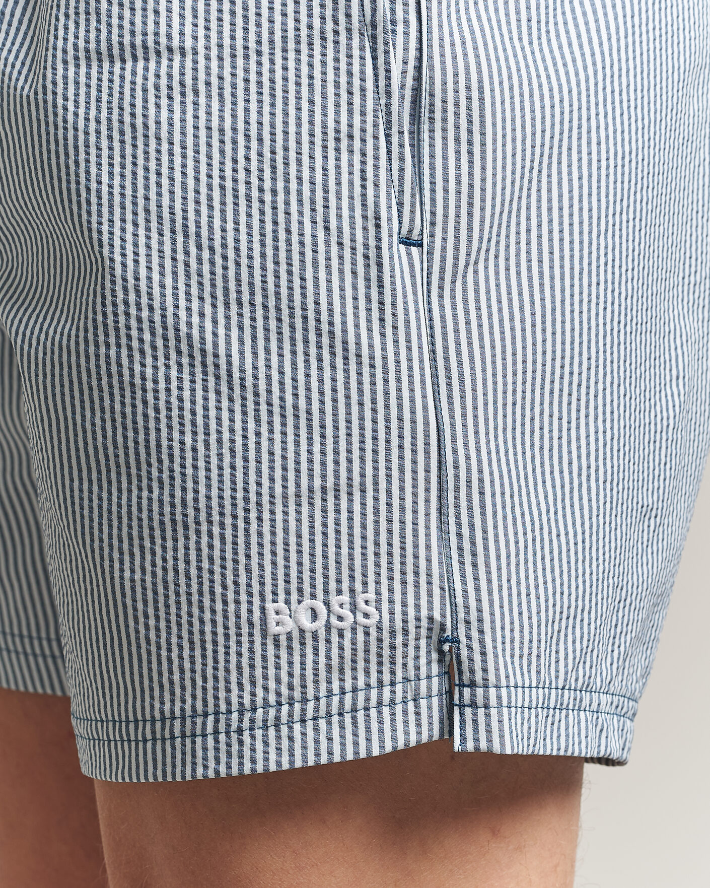 Hombres | Bañadores | BOSS BLACK | Velvetfish Seersucker Swimshorts Open Blue