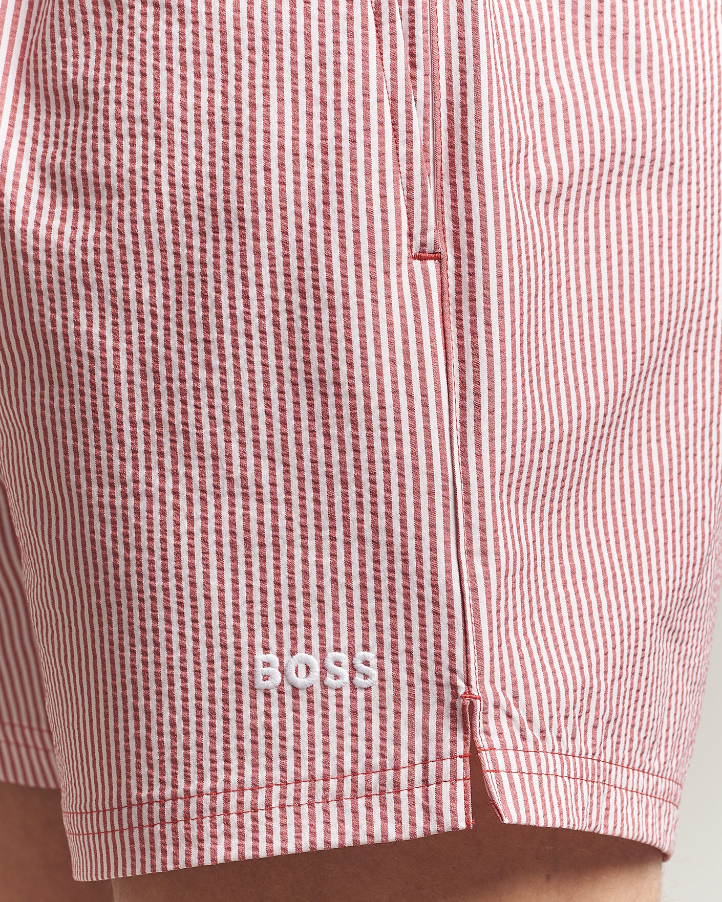 Hombres | Bañadores | BOSS BLACK | Velvetfish Seersucker Swimshorts Dark Red