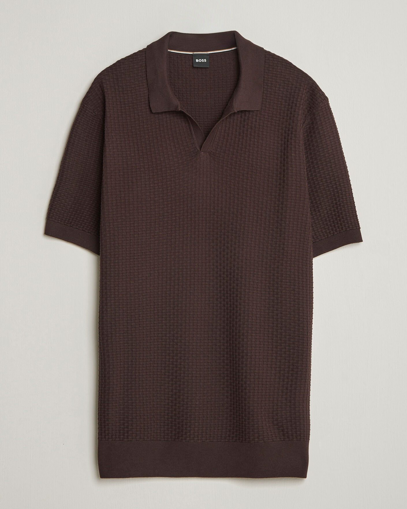 Hombres | Polos | BOSS BLACK | Natalo Structured Knitted Polo Dark Brown