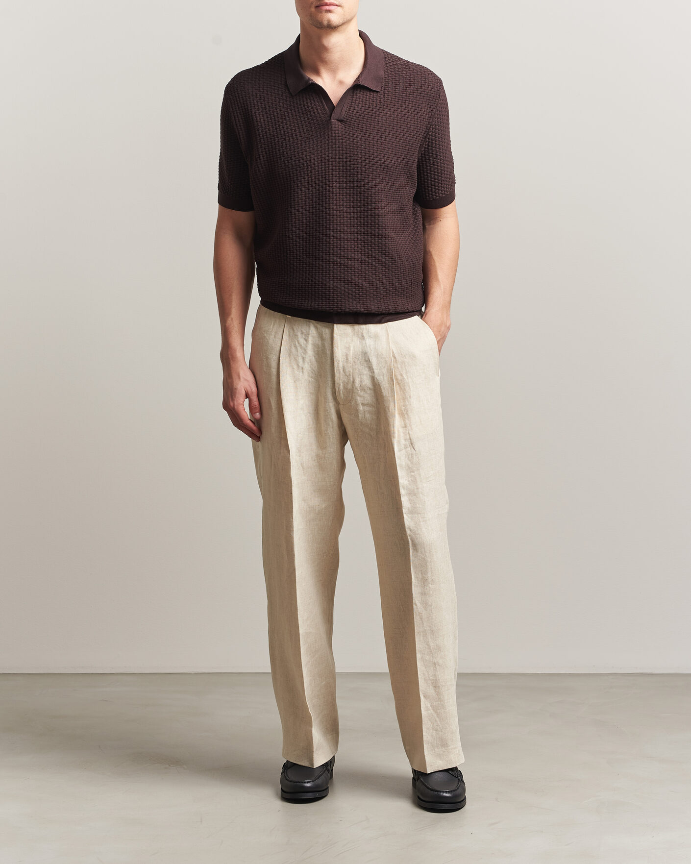 Hombres | Polos | BOSS BLACK | Natalo Structured Knitted Polo Dark Brown