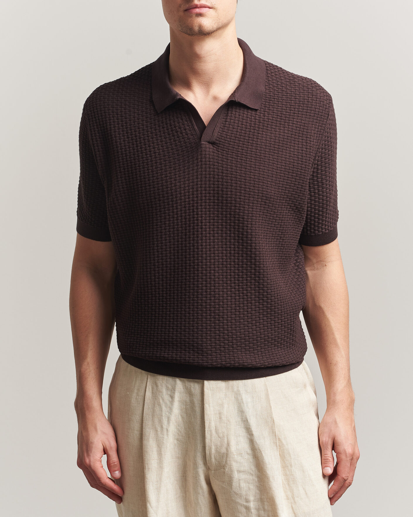Hombres | Polos | BOSS BLACK | Natalo Structured Knitted Polo Dark Brown
