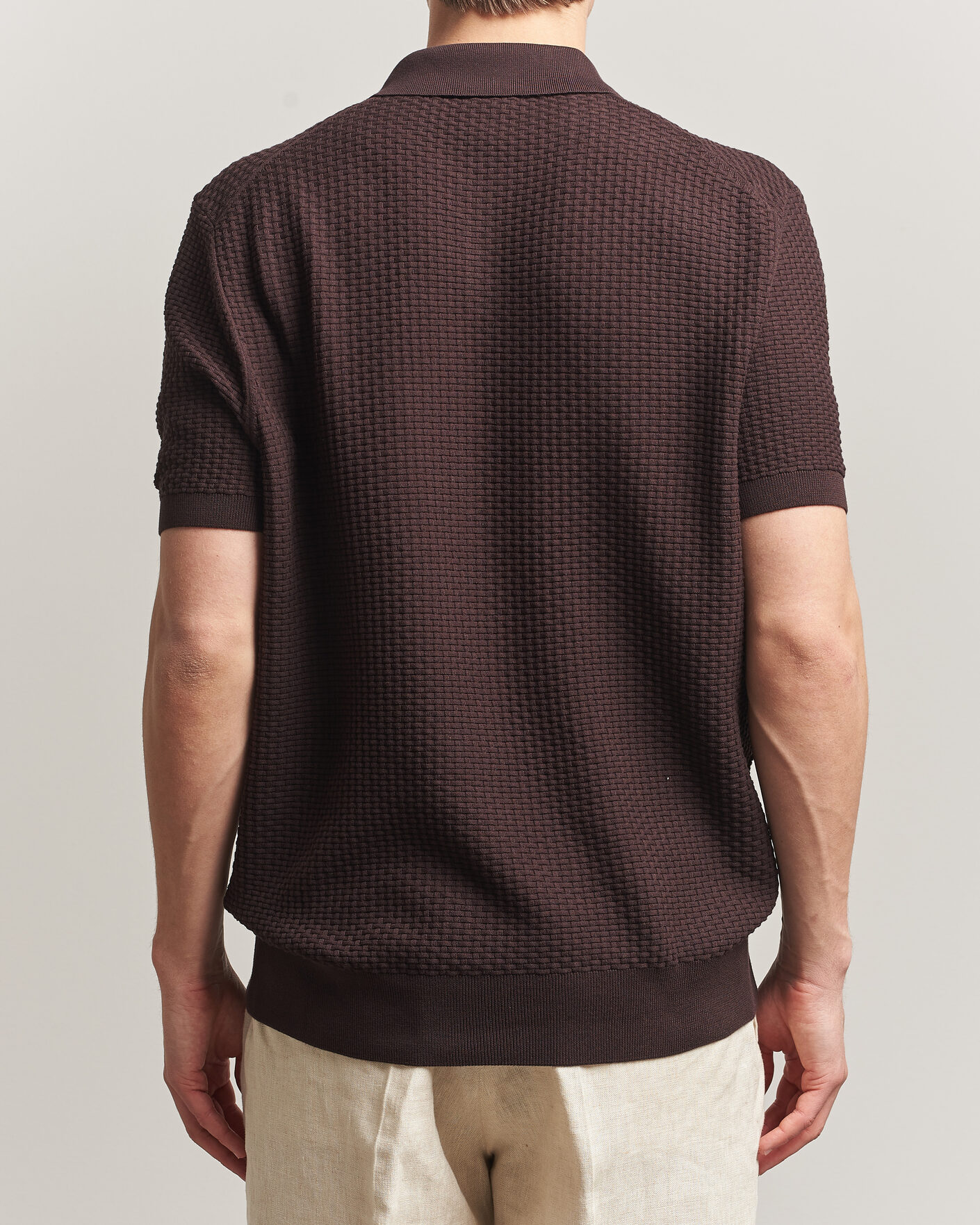 Hombres | Polos | BOSS BLACK | Natalo Structured Knitted Polo Dark Brown