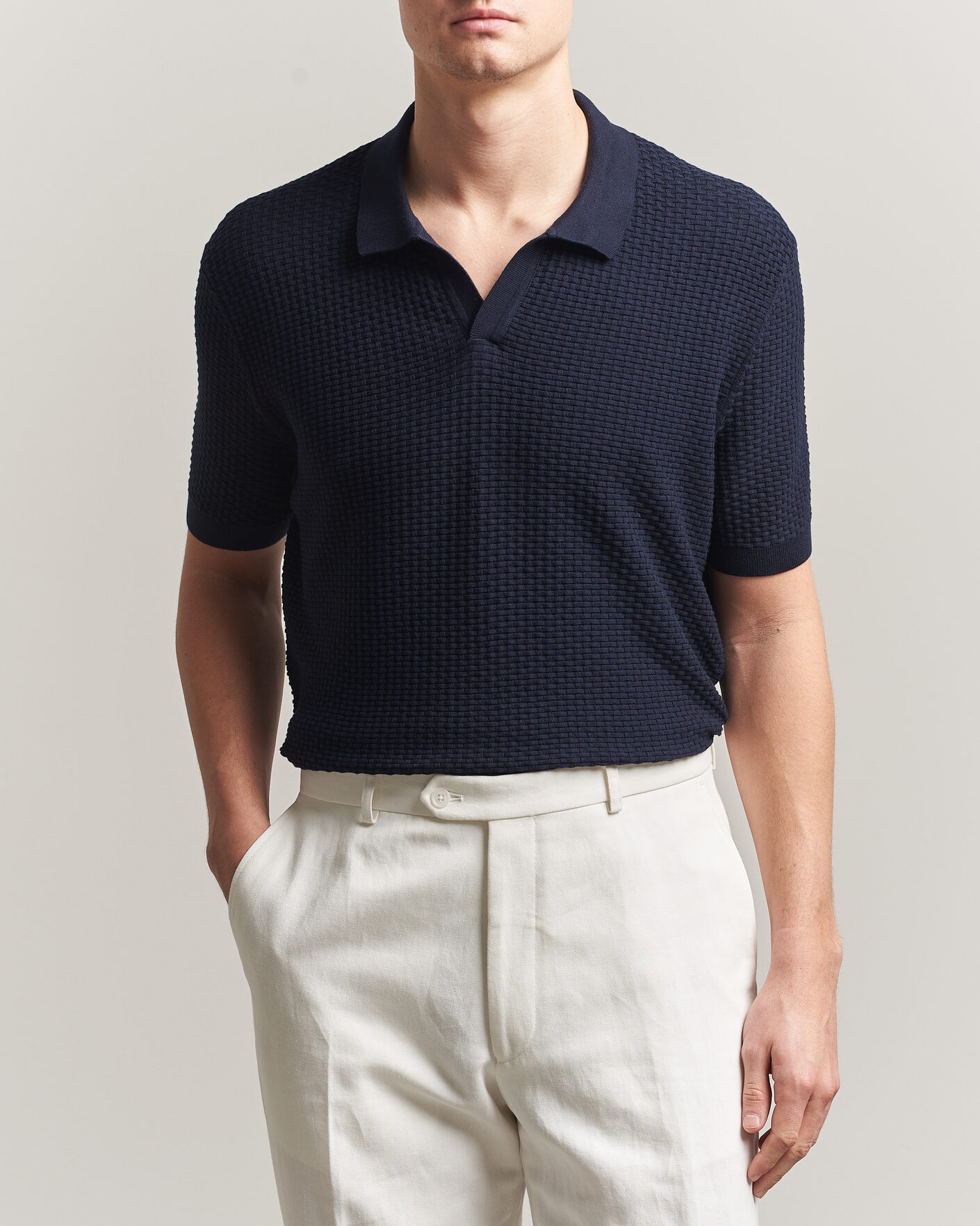 Hombres | Polos | BOSS BLACK | Natalo Structured Knitted Polo Dark Blue