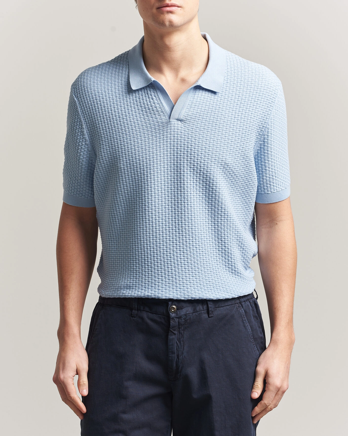 Hombres | Polos | BOSS BLACK | Natalo Structured Knitted Polo Light Blue