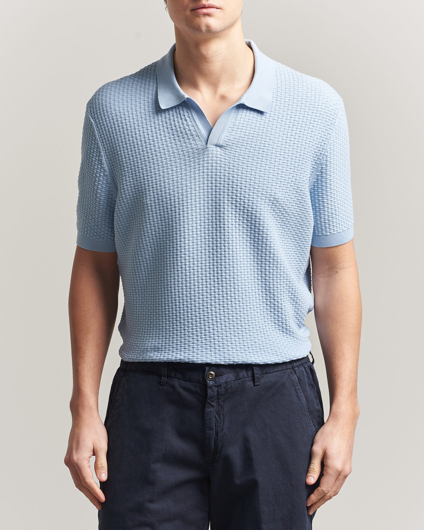 Hombres | Polos | BOSS BLACK | Natalo Structured Knitted Polo Light Blue