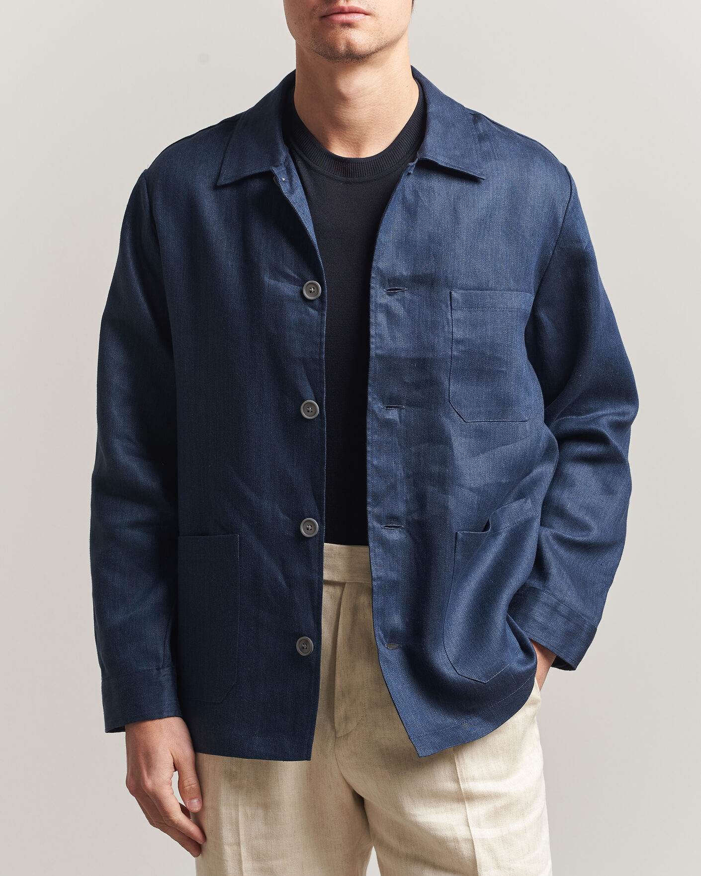 Hombres | Camisas | BOSS BLACK | Cai Linen Overshirt Dark Blue