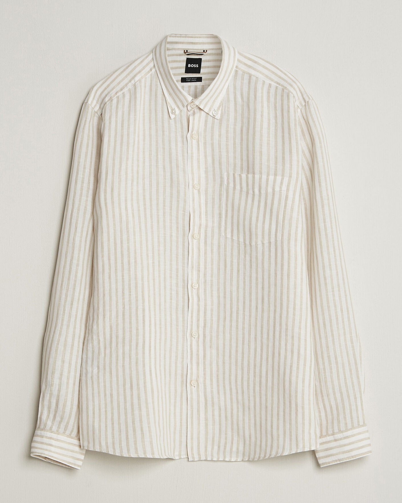 Hombres | Camisas | BOSS BLACK | Liam Striped Linen Shirt Open Beige