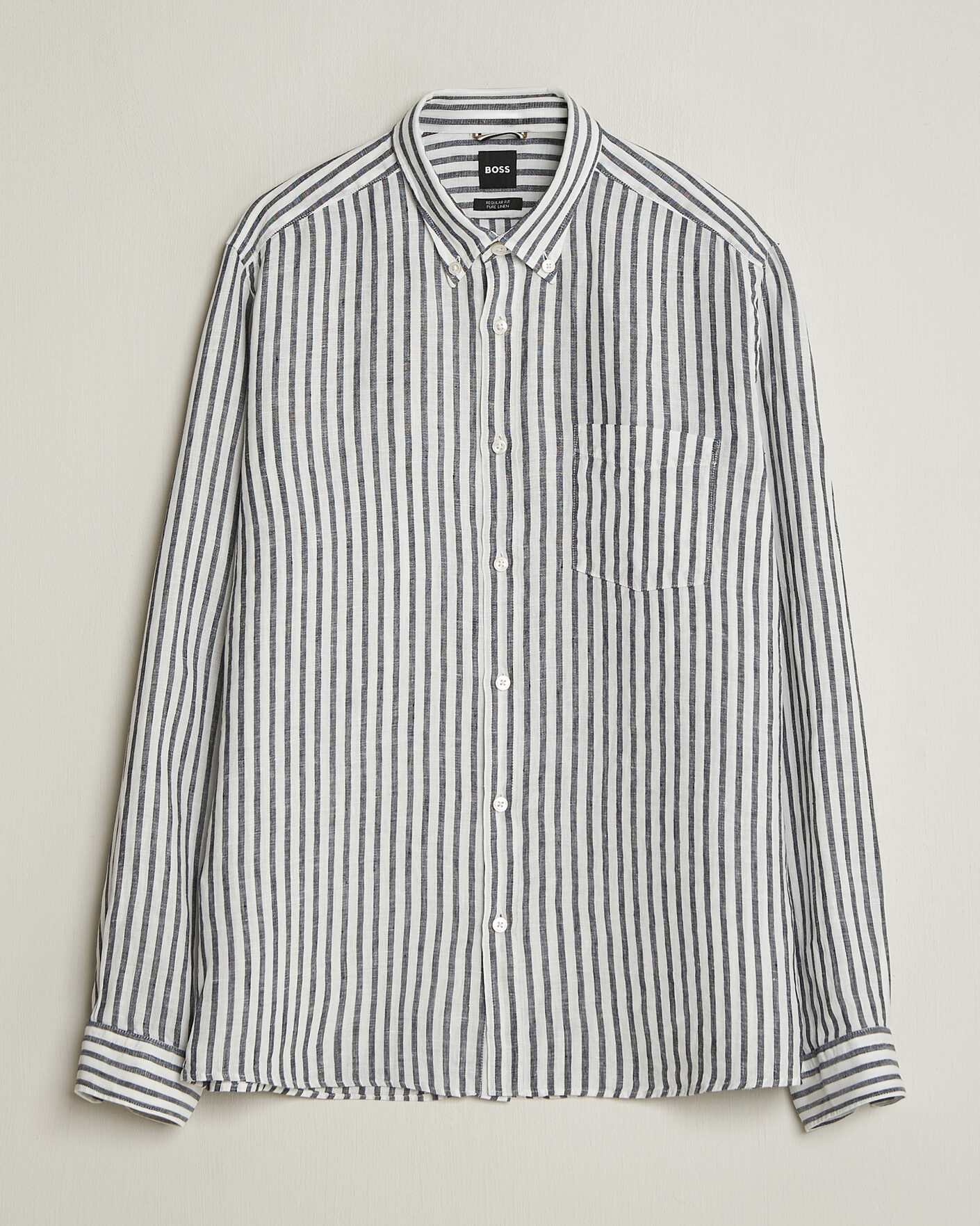 Hombres | Camisas | BOSS BLACK | Liam Striped Linen Shirt Dark Blue