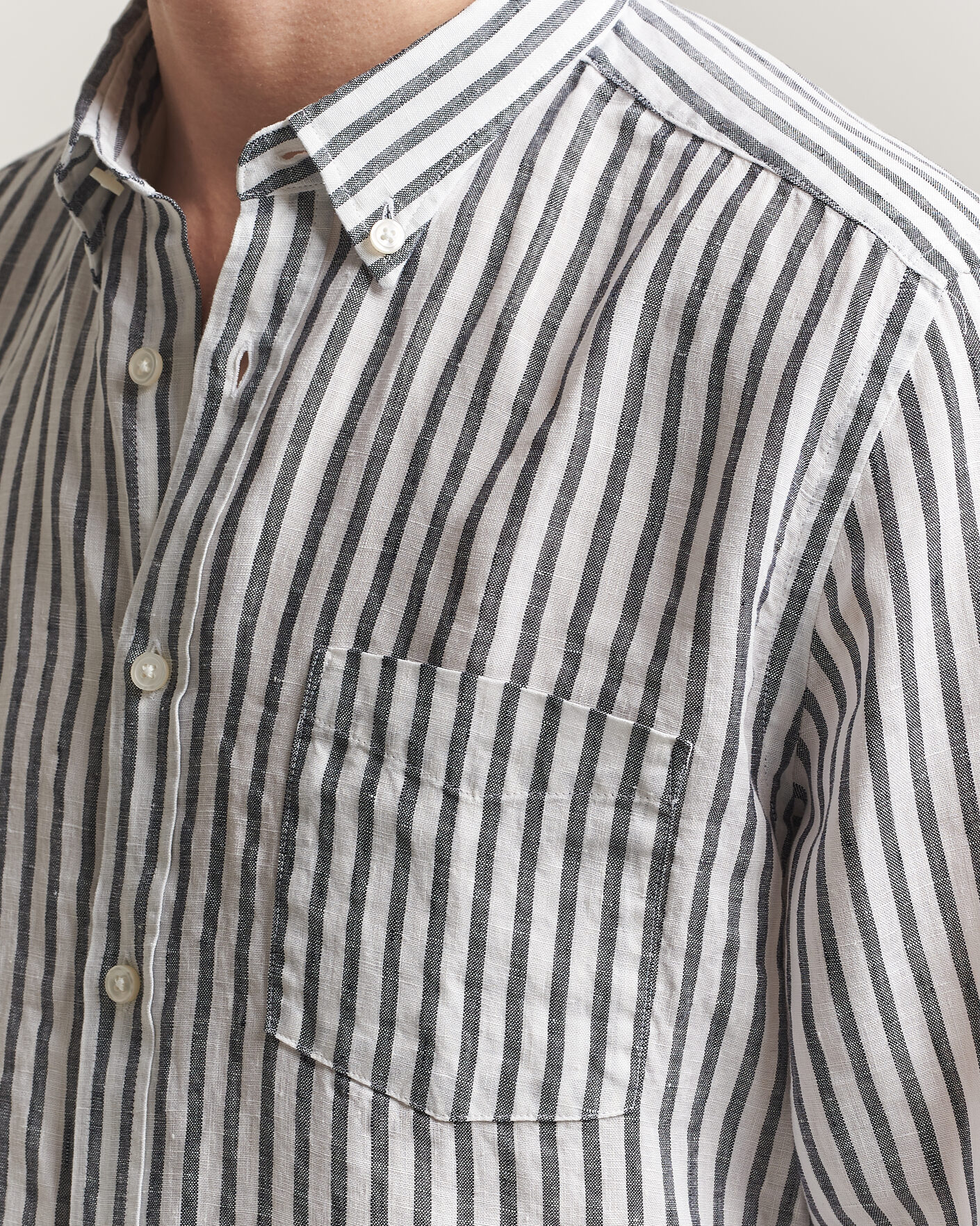 Hombres | Camisas | BOSS BLACK | Liam Striped Linen Shirt Dark Blue