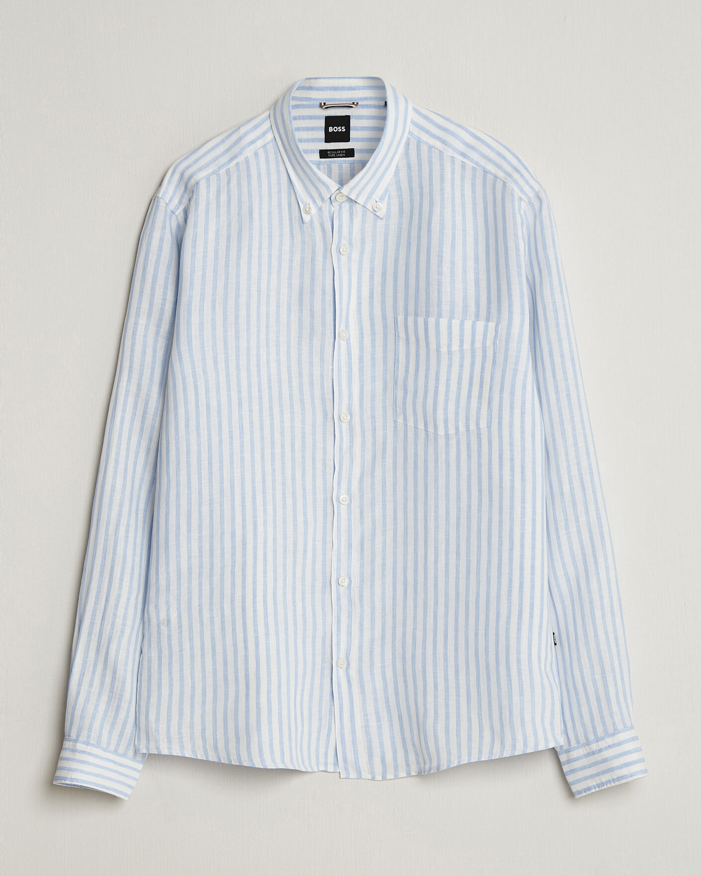 Hombres | Camisas | BOSS BLACK | Liam Striped Linen Shirt Light Blue