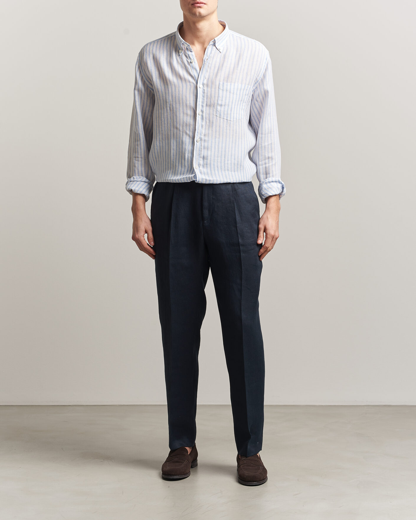 Hombres | Camisas | BOSS BLACK | Liam Striped Linen Shirt Light Blue