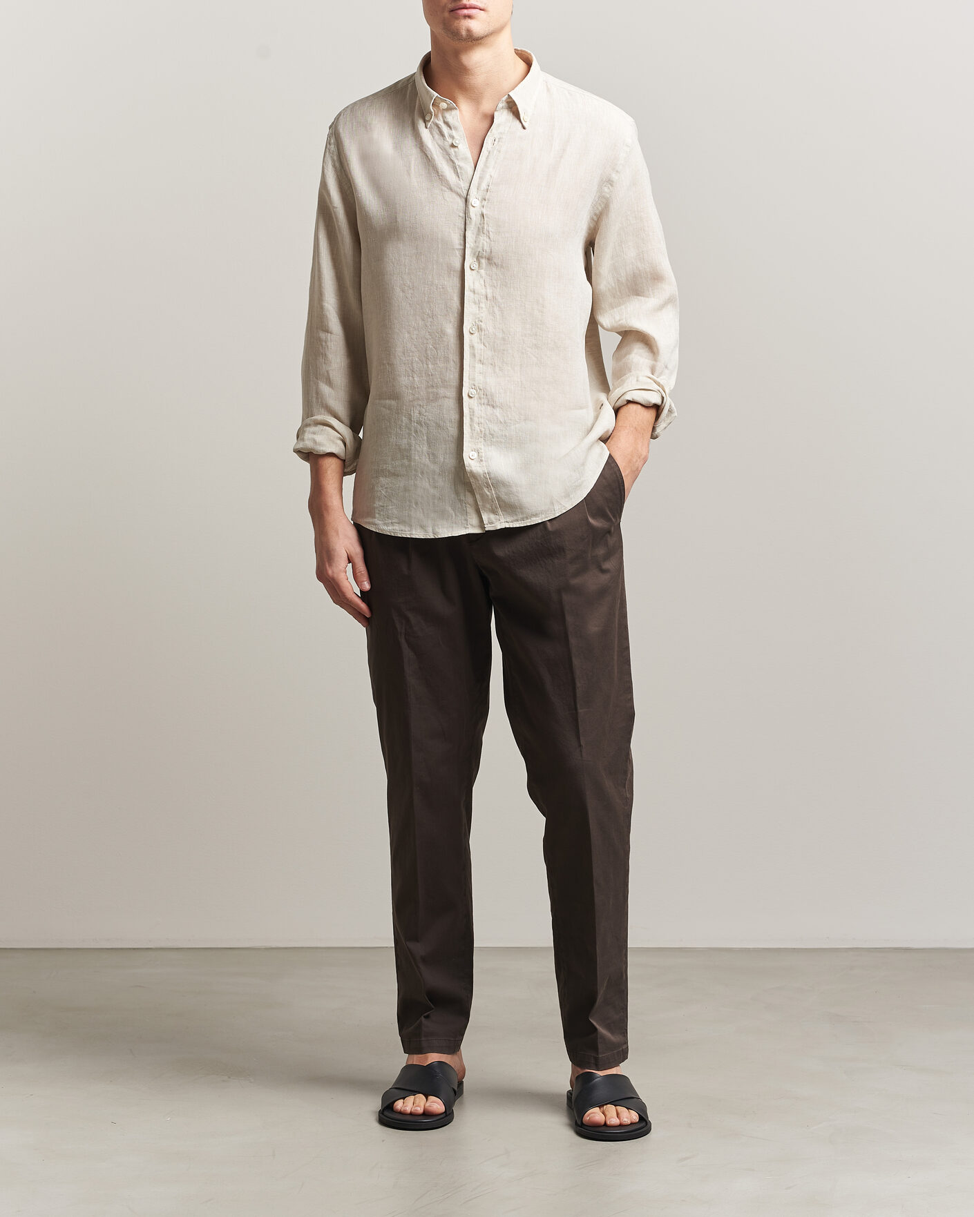 Hombres | Camisas | BOSS BLACK | Liam Linen Shirt Open Beige