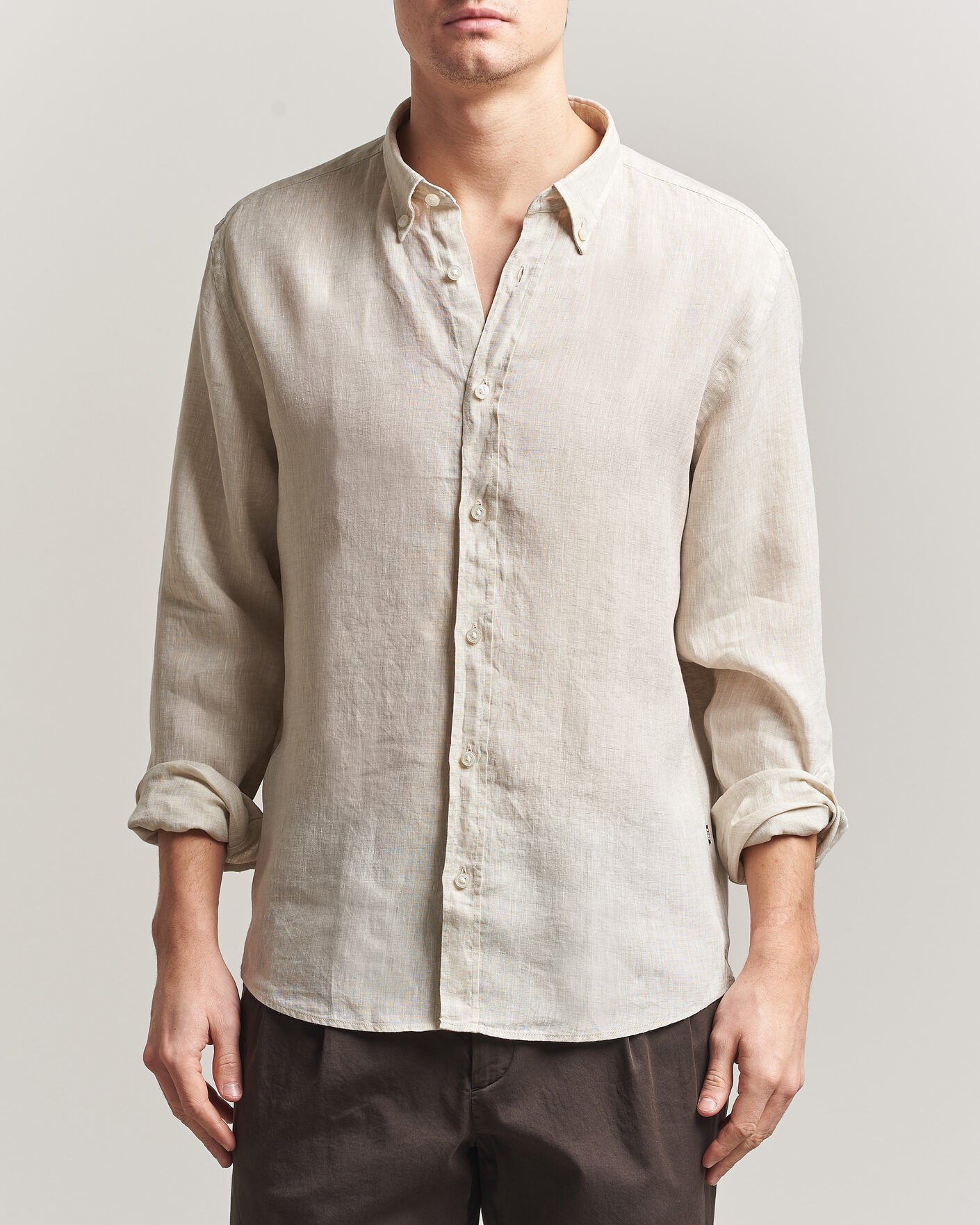 Hombres | Camisas | BOSS BLACK | Liam Linen Shirt Open Beige