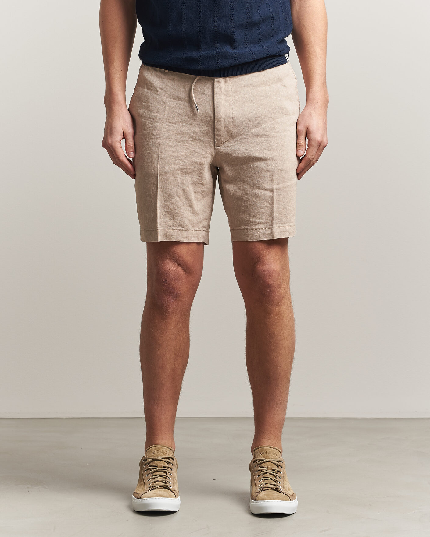Hombres | Pantalones cortos | BOSS BLACK | Kane Linen Drawstring Shorts Open Beige