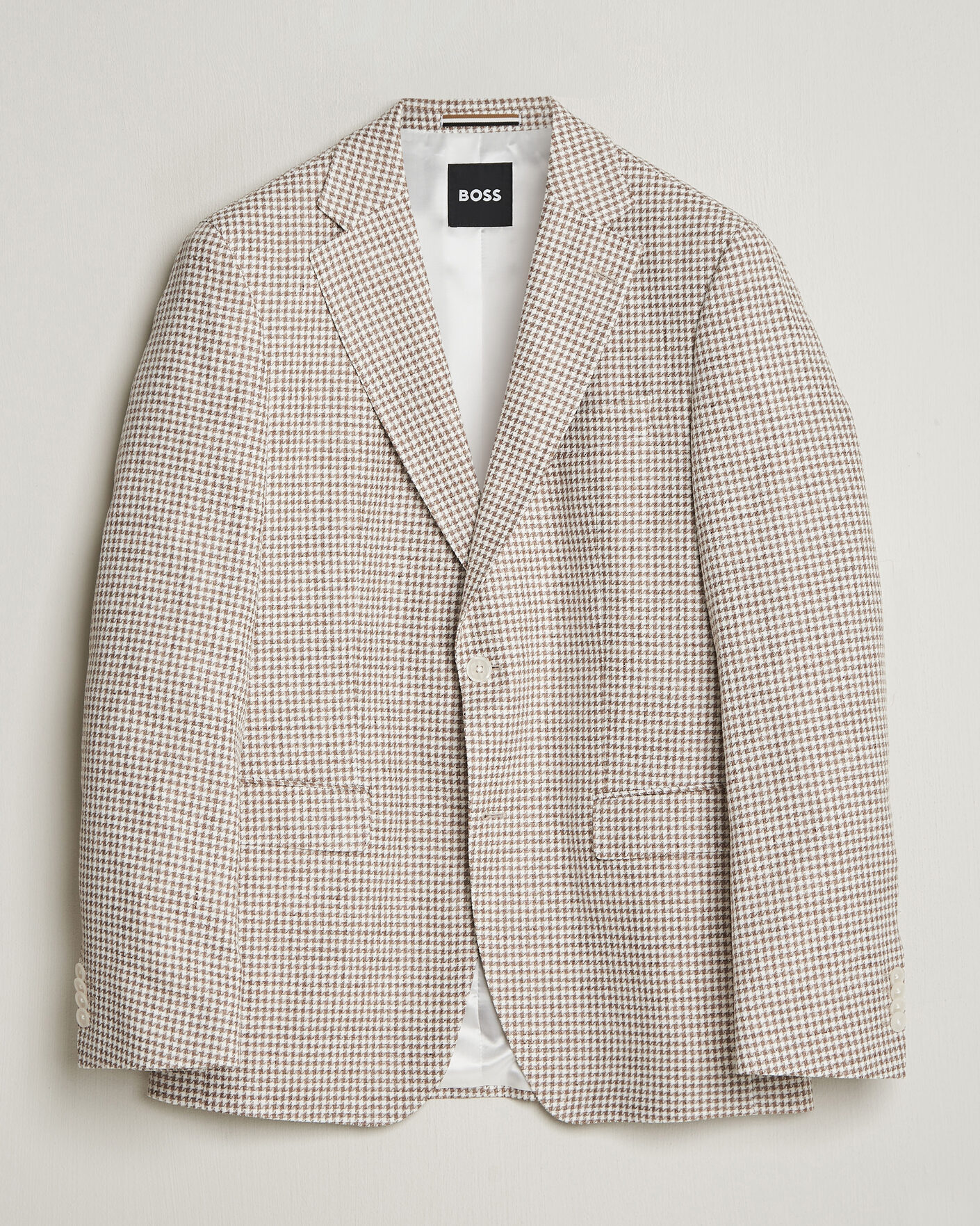 Hombres | Blazers | BOSS BLACK | Hutson Linen/Cotton Houndstooth Blazer Open Beige