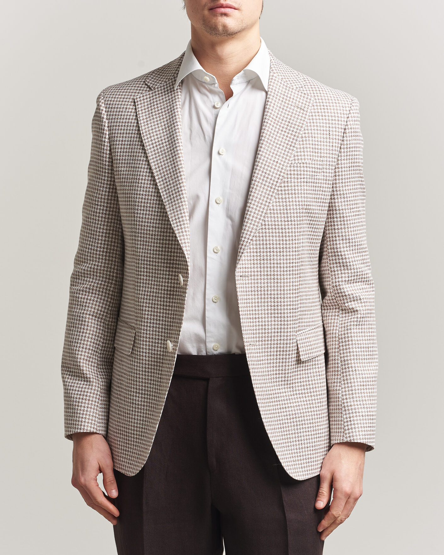Hombres | Blazers | BOSS BLACK | Hutson Linen/Cotton Houndstooth Blazer Open Beige